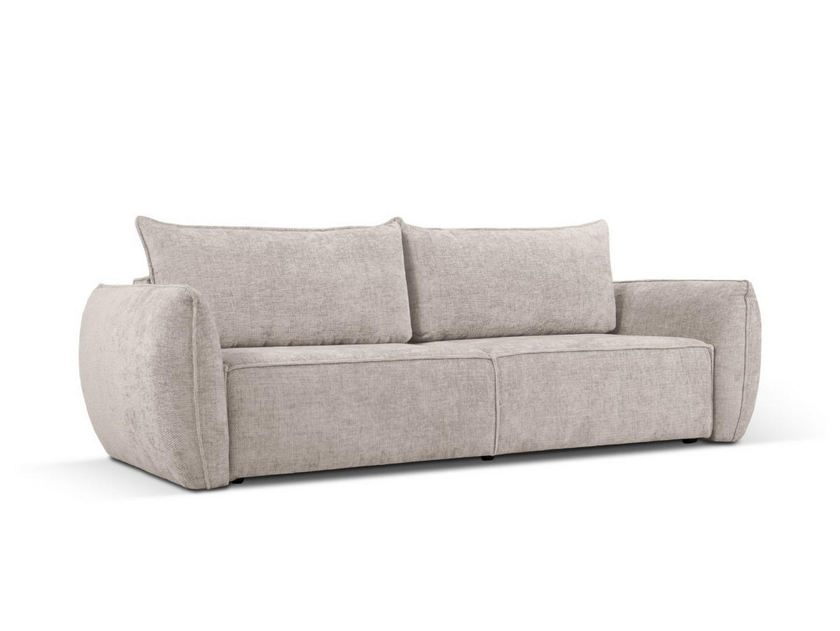 AUSKLAPPBARES-SOFA mit Bettkasten Kaelle aus Chenille-Stoff beige 3 Sitzplätze - Beige, Textil (97/91/244cm) - Micadoni