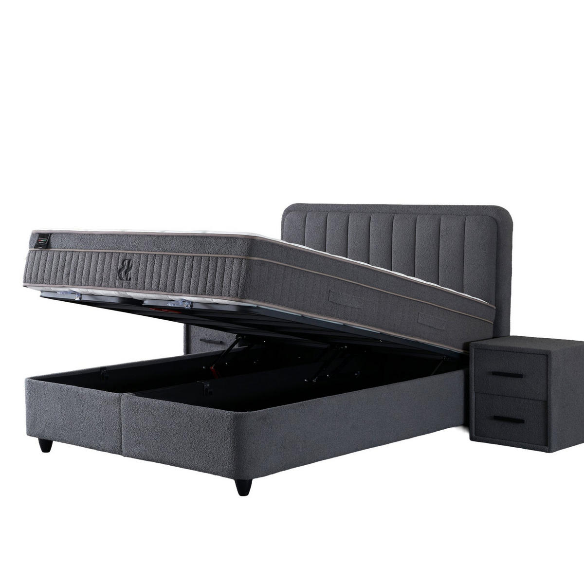 BOXBETT LEO Bett mit Matratze 180x200 - Grau, Holz (180/200cm)