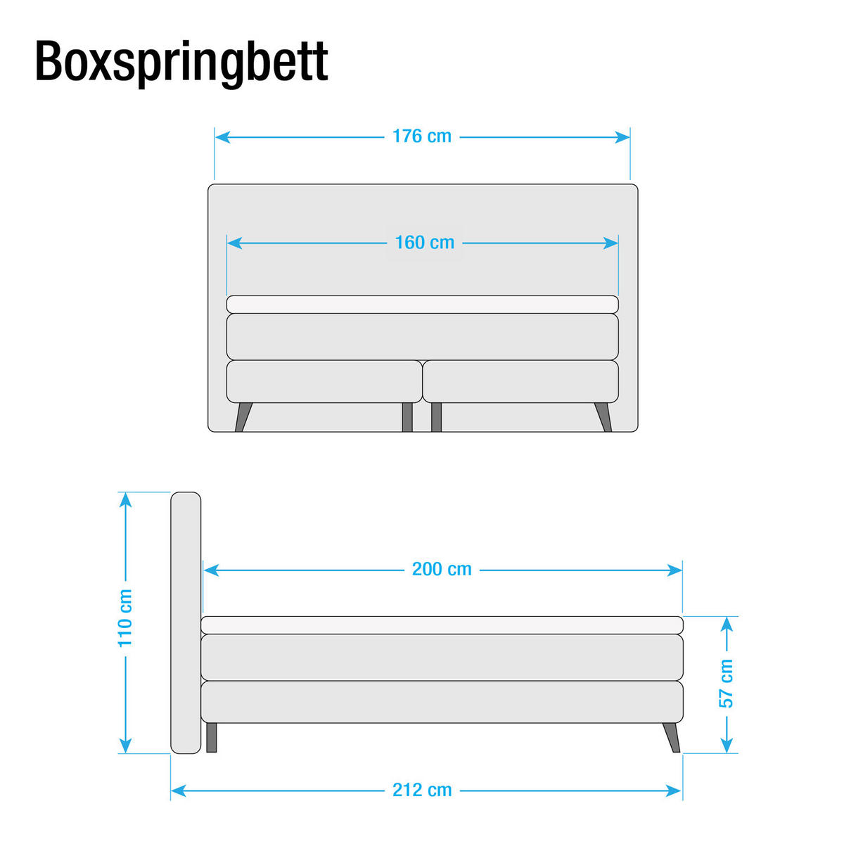 BOXSPRINGBETT - Webstoff - Hellblau, Naturmaterialien (160/200cm) - home24