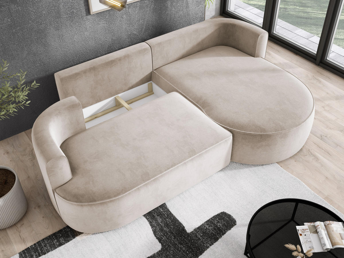 ECKSOFA FIORE L-förm Moderne Ausziehbare Schlaf-Funktion, automatischer Auffaltung, lose Rückenkissen freistehend RECHTS 284x183x82cm Beige - Beige, Holz/Textil (284/183cm) - DomoHome
