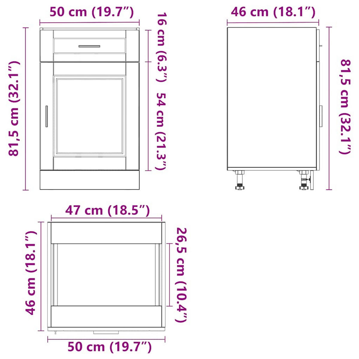 KÜCHENUNTERSCHRANK Porto Schwarz Holzwerkstoff - Schwarz, Holzwerkstoff (46/81.5/50cm) - vidaXL