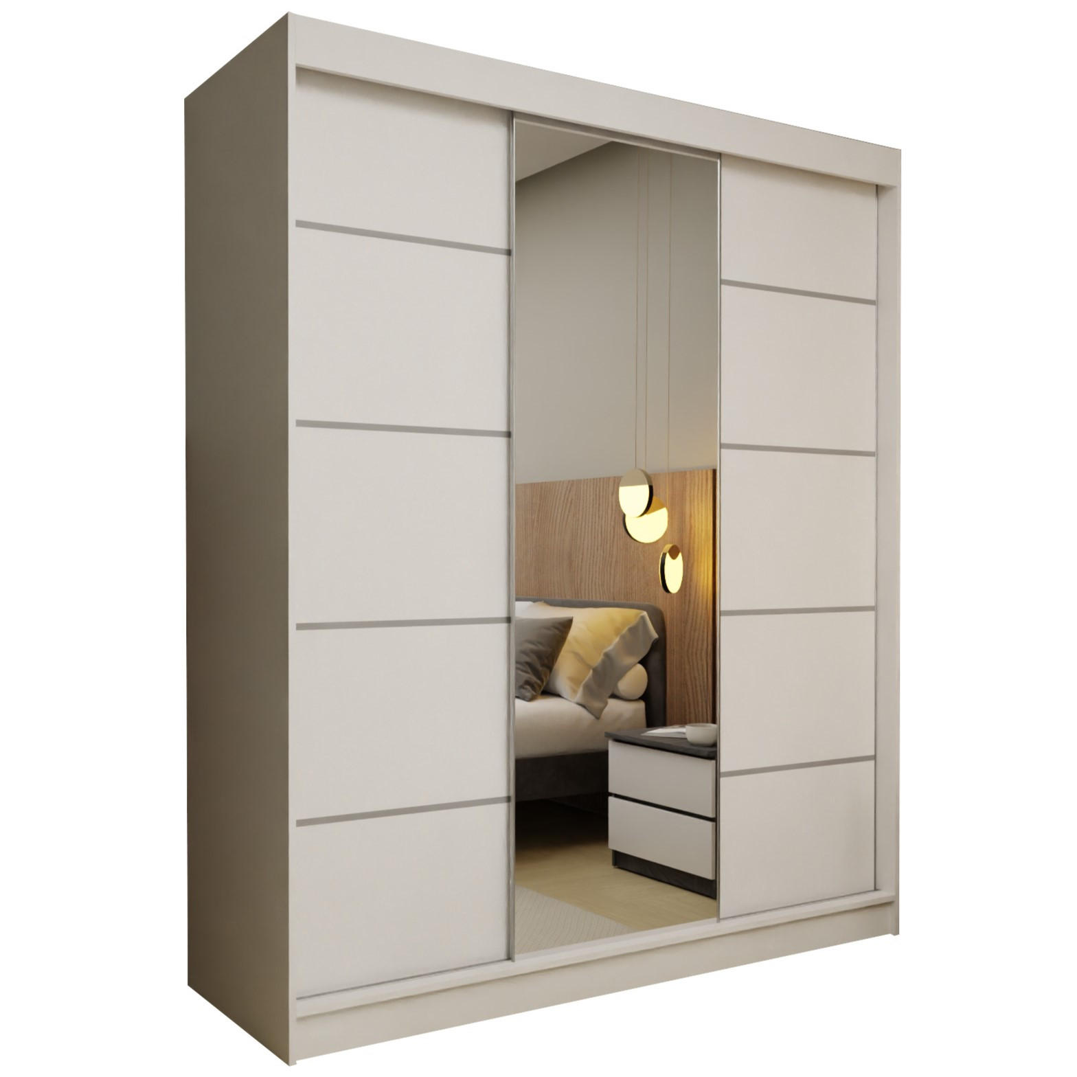 SCHWEBETÜRENSCHRANK MIRELLA 180/216/61 cm 3-türig mit Spiegel Weiß - Weiß, Holzwerkstoff (180/216/61cm) - MASSENO