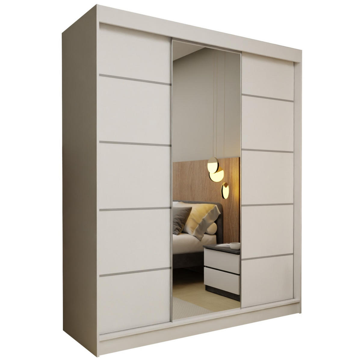 SCHWEBETÜRENSCHRANK MIRELLA 180/216/61 cm 3-türig mit Spiegel Weiß - Weiß, Holzwerkstoff (180/216/61cm) - MASSENO