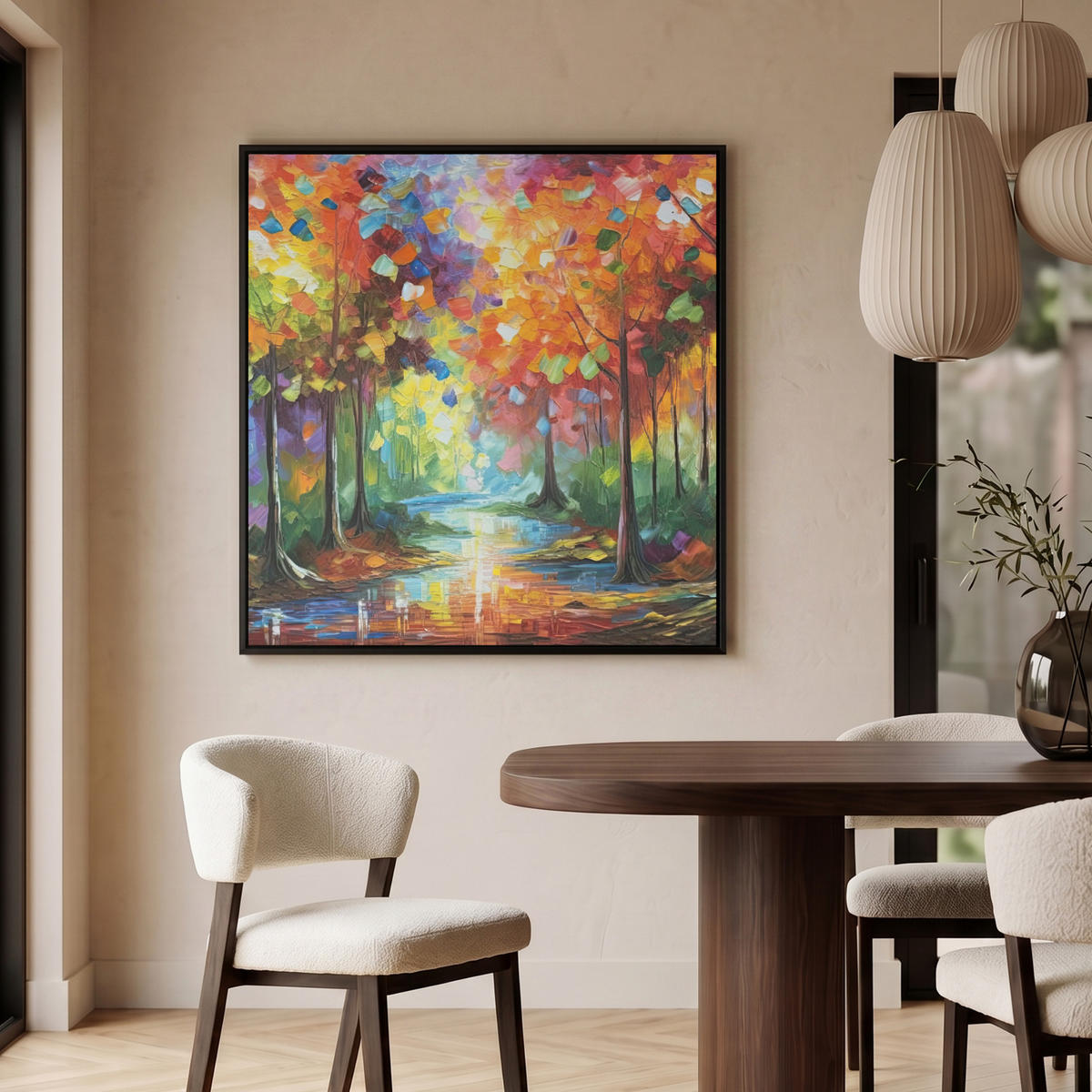 LEINWAND Bilder mit Rahmen - Landschaft - Wald - Farben - Natur - 90x90 - Multicolor, Textil (90/90cm) - MuchoWow