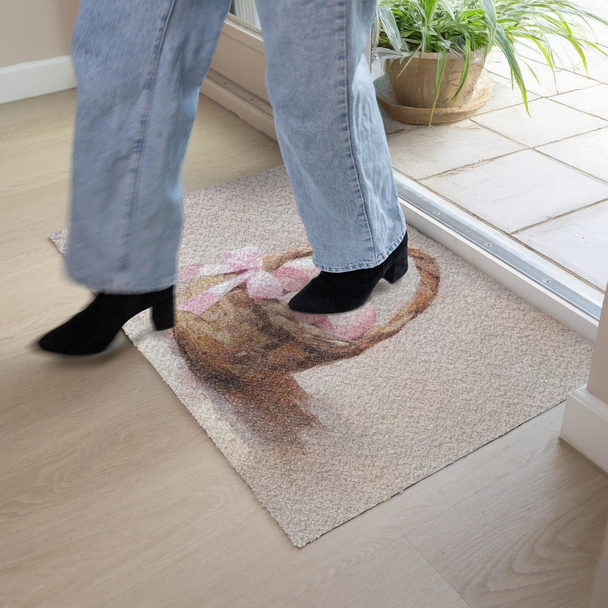 FUSSMATTE Korb - Eier - Rosa 90x60 cm - Beige, Kunststoff (60/90cm) - MuchoWow