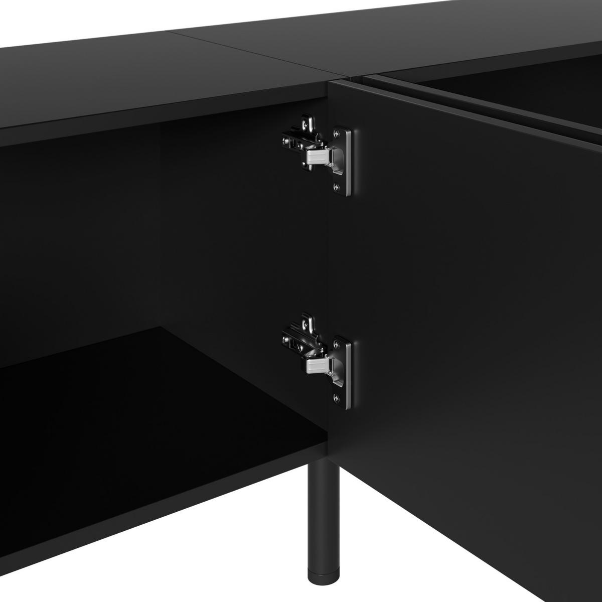 TV-SCHRANK mit 4 Türen 180 cm Schwarz mit Metallfüßen - Schwarz, Holzwerkstoff (35/49/180cm) - Beauniv