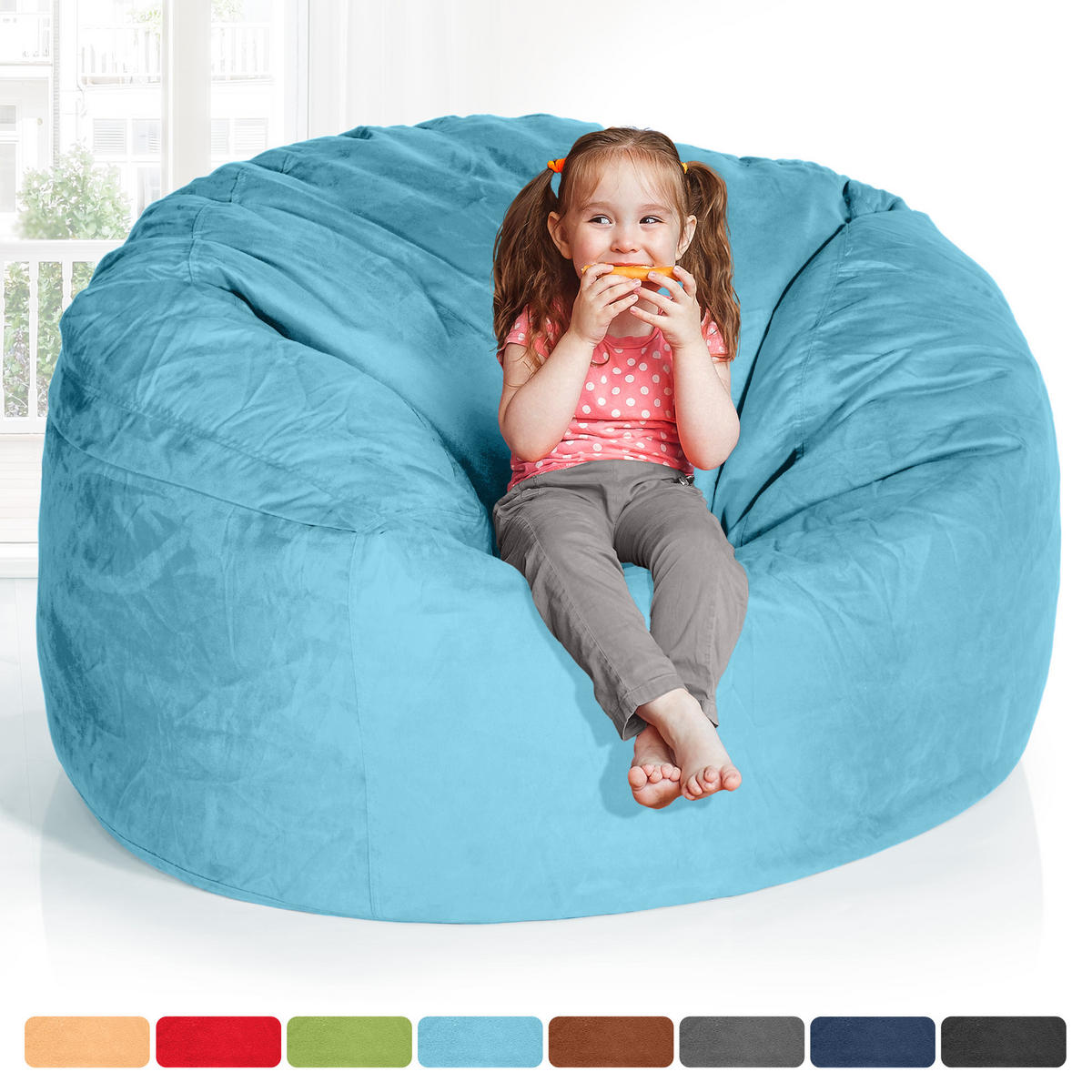 RIESEN-SITZSACK XXL JUMBO Velours 4ft - Hellblau, Textil (120/70/120cm) - Green Bean