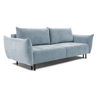 SOFA ADEL - Schlaffunktion Und Bettkasten, Wellenfederung, PUR-Schaum, Schwarze Metallfüße lose Rückenkissen, freistehend, 240x108x75 cm Light blue - Hellblau, Holz/Textil (240/75/108cm) - DomoHome
