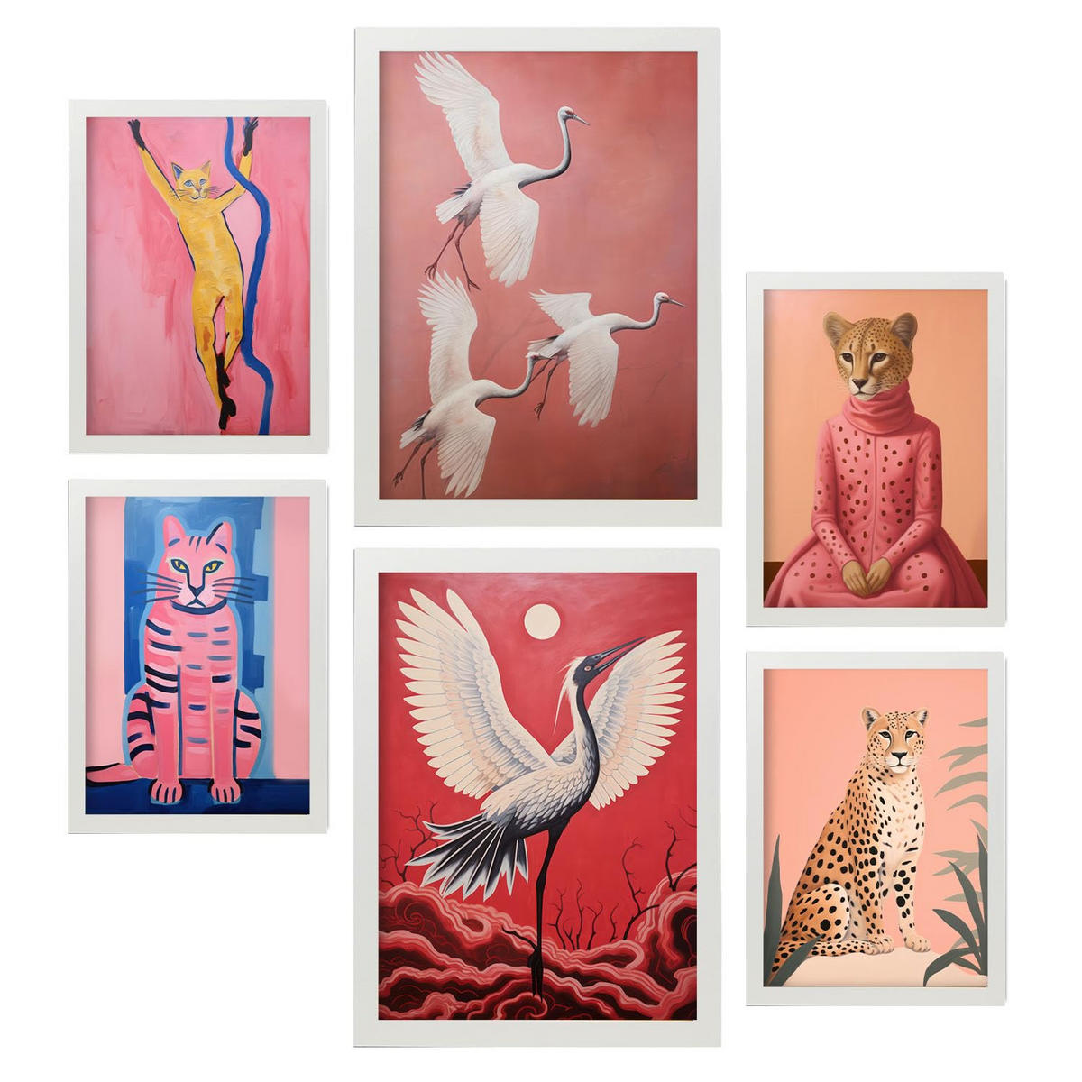 POSTER Set Mit 6 Charmante Kreatur In Vielseitiger Stil A3 & A4 Weißer Rahmen - Weiß, Papier (29/3cm) - Nacnic