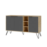 BUFFET 3 Nischen und 3 Türen L142 cm - Clara - Anthrazit, Holzwerkstoff (35.6/83/142cm) - Calicosy