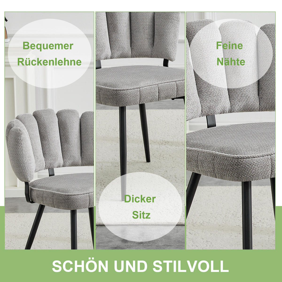 ESSZIMMERSTUHL 2er-Set mit Samtbezug 80 cm Grau Schwarz - Grau, Metall (46/80/60cm) - Meubliv