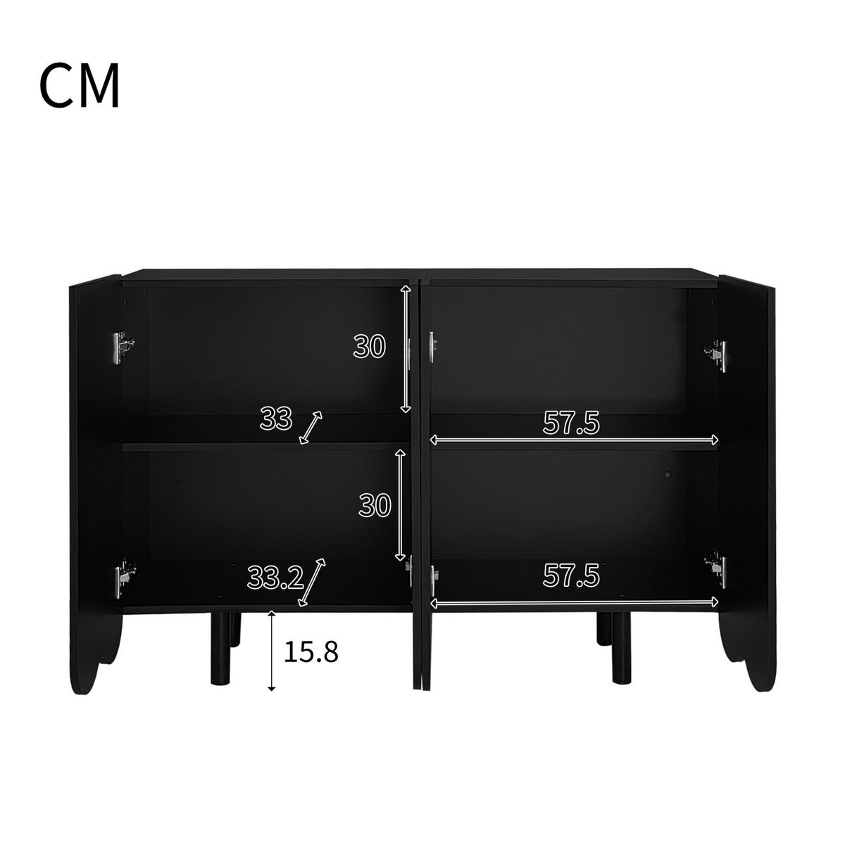 KOMMODE aus MDF 120x37,5x80,8cm in Schwarz mit 4 Türen - Schwarz, Holzwerkstoff (120/80.8/37.5cm) - Modfu