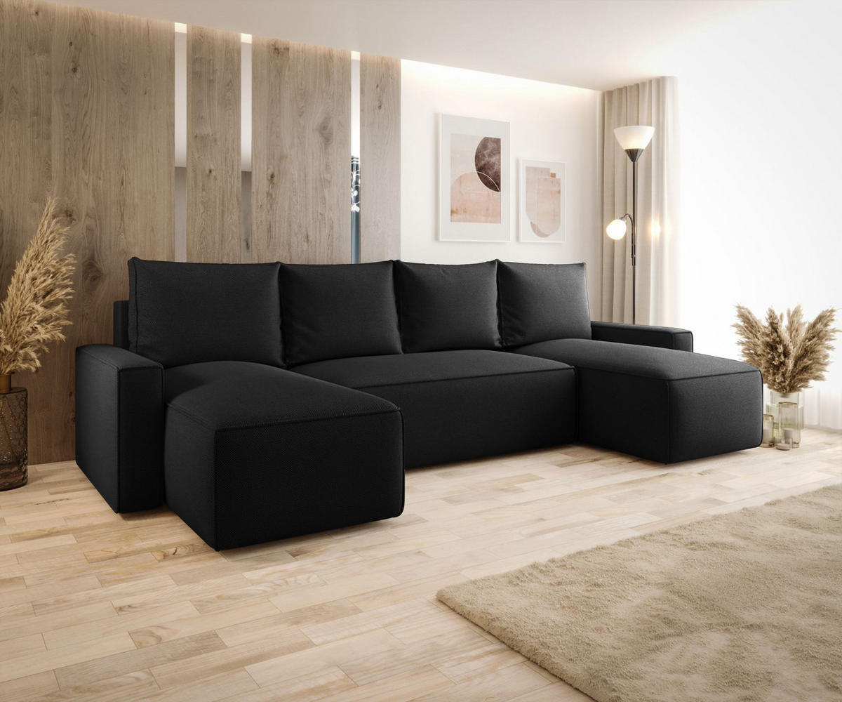 WOHNLANDSCHAFT mit Schlaffunktion SAVIO U Curio 99 - Schwarz, Textil (300/75/140cm) - Bedante