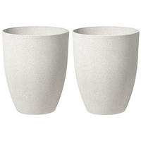 BLUMENTOPF 2er-Set cremeweiß rund 43/43/52 cm Croton - Weiß, Stein (52cm) - Beliani