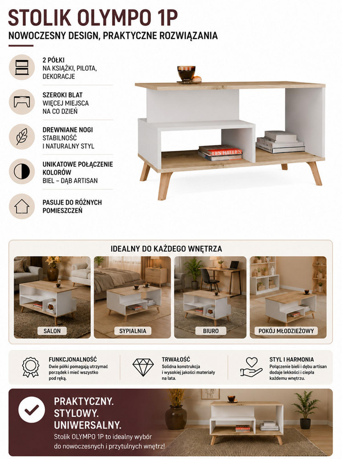 COUCHTISCH Liva - Weiß, Holzwerkstoff (48/90/49cm) - kommodly