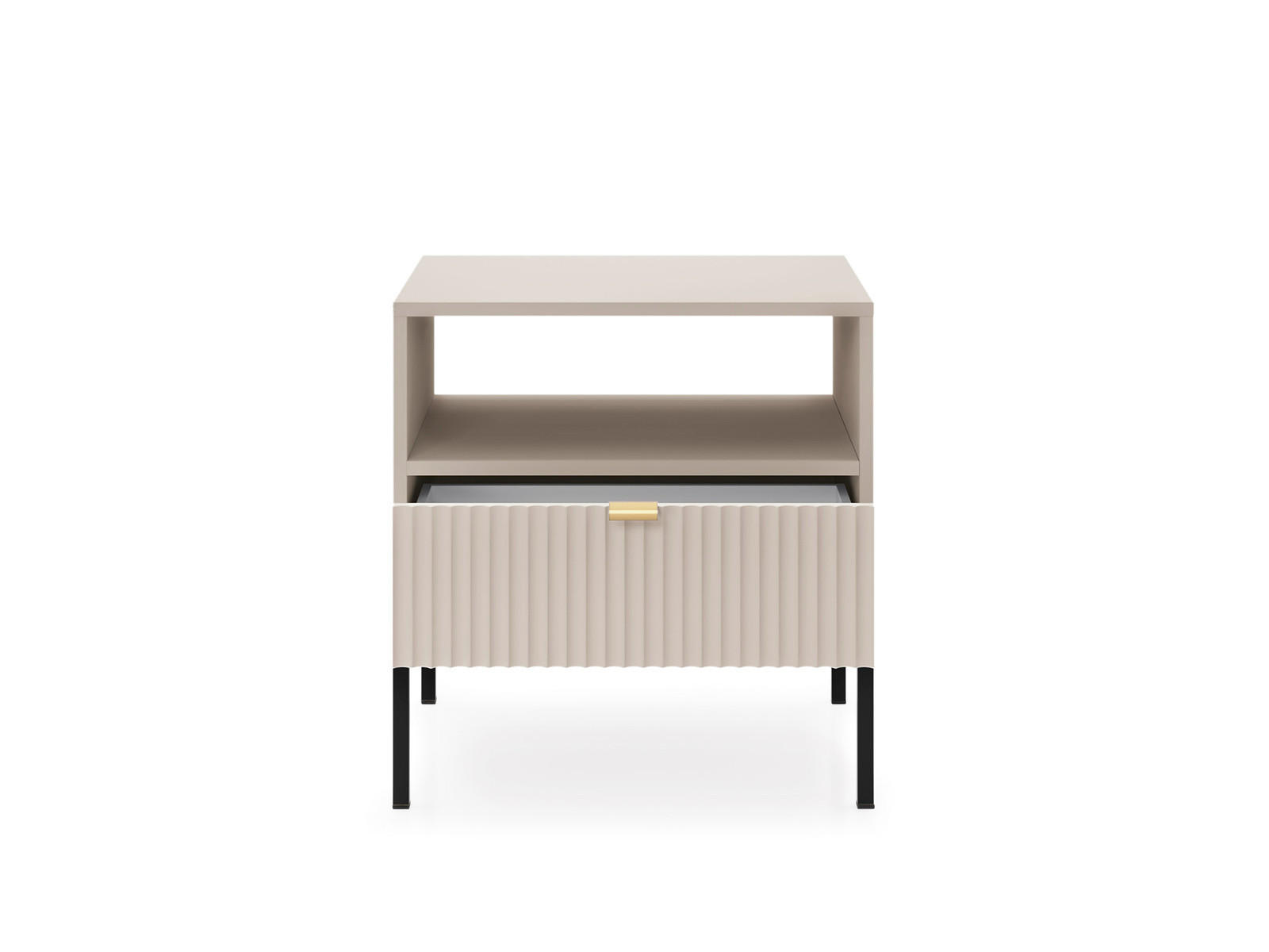 NACHTTISCH Kioto in Kaschmirfarbe mit schwarzen Beinen + goldener Griff mit geriffelter Front - Kaschmir/Goldfarben, Holzwerkstoff/Metall (54/56/39cm) - Ravio