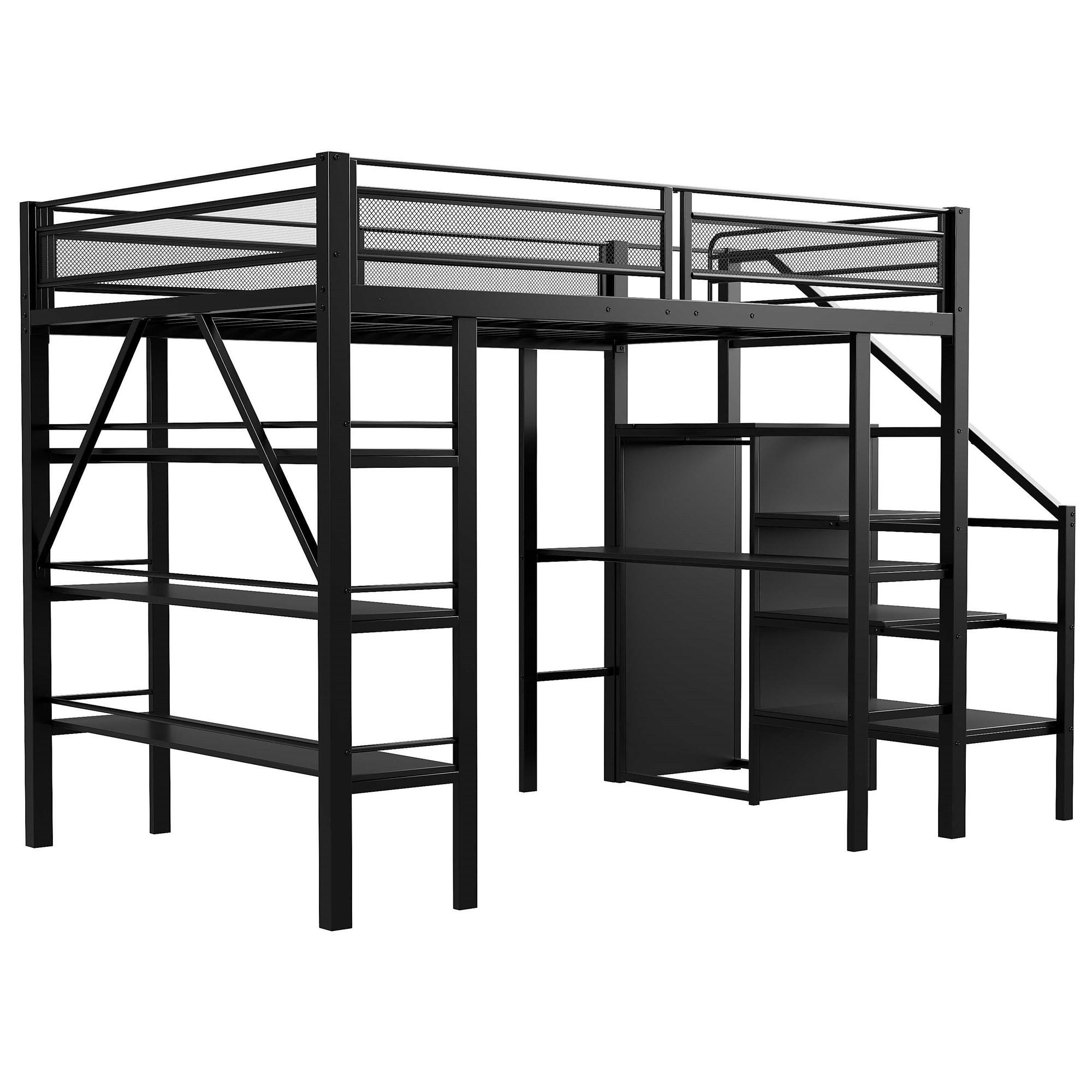 STILVORA HOCHBETT 140/200 cm in Schwarz mit Regal, Schreibtisch und Kleiderschrank