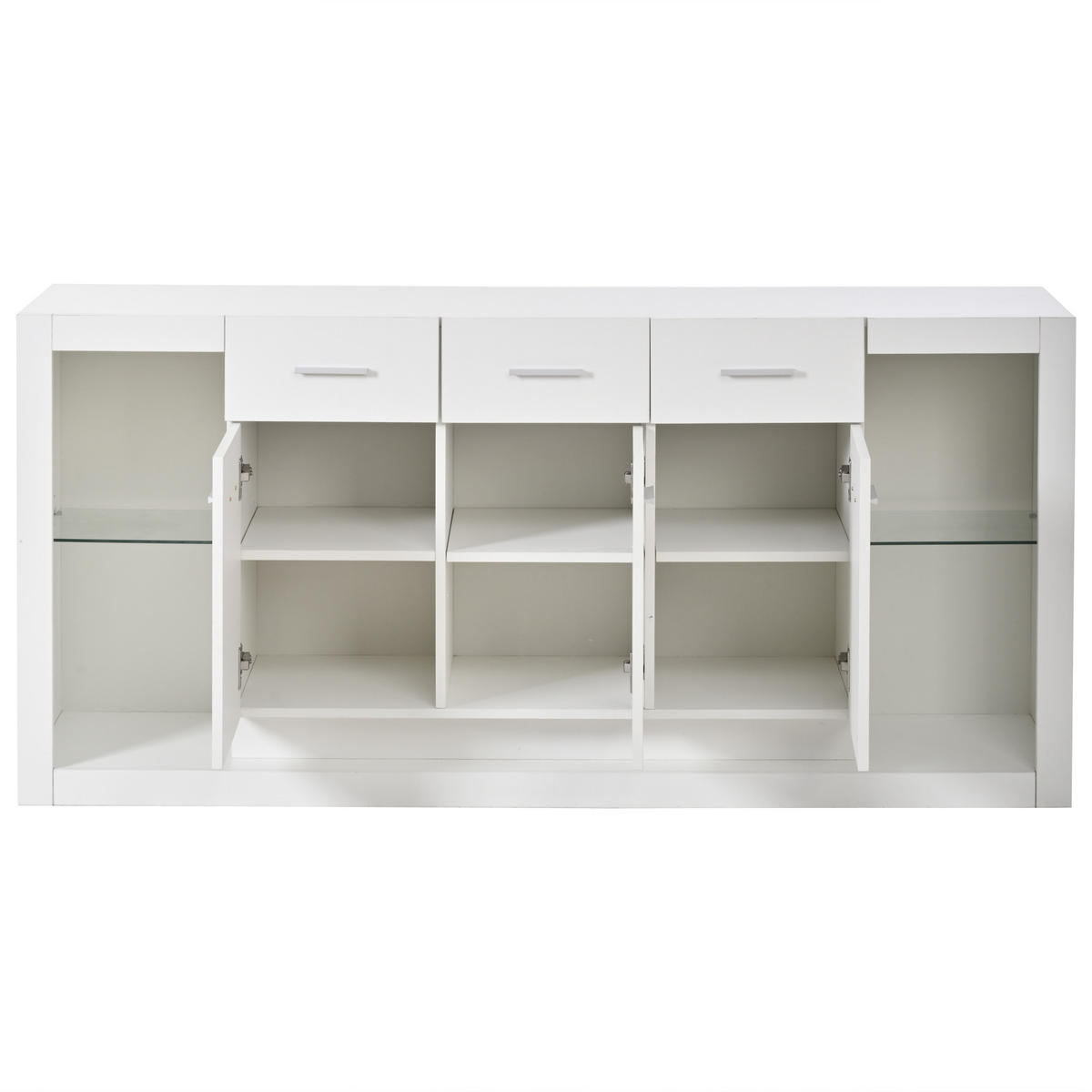 SIDEBOARD DE-37814 mit LED-Beleuchtung und 3 Schubladen Weiß - Weiß, Holzwerkstoff (160/75/40cm) - ComfortXL