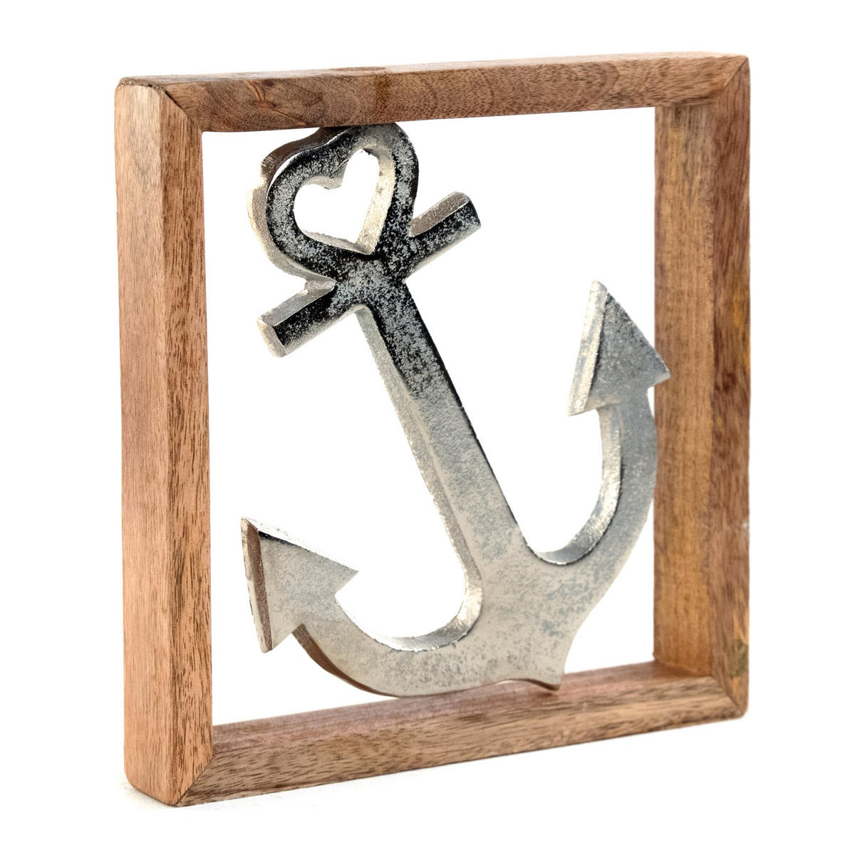 WANDBILD Anker Metall, Mangoholz silber-braun - Silberfarben, Metall (2/20/2cm) - DESIGN DELIGHTS