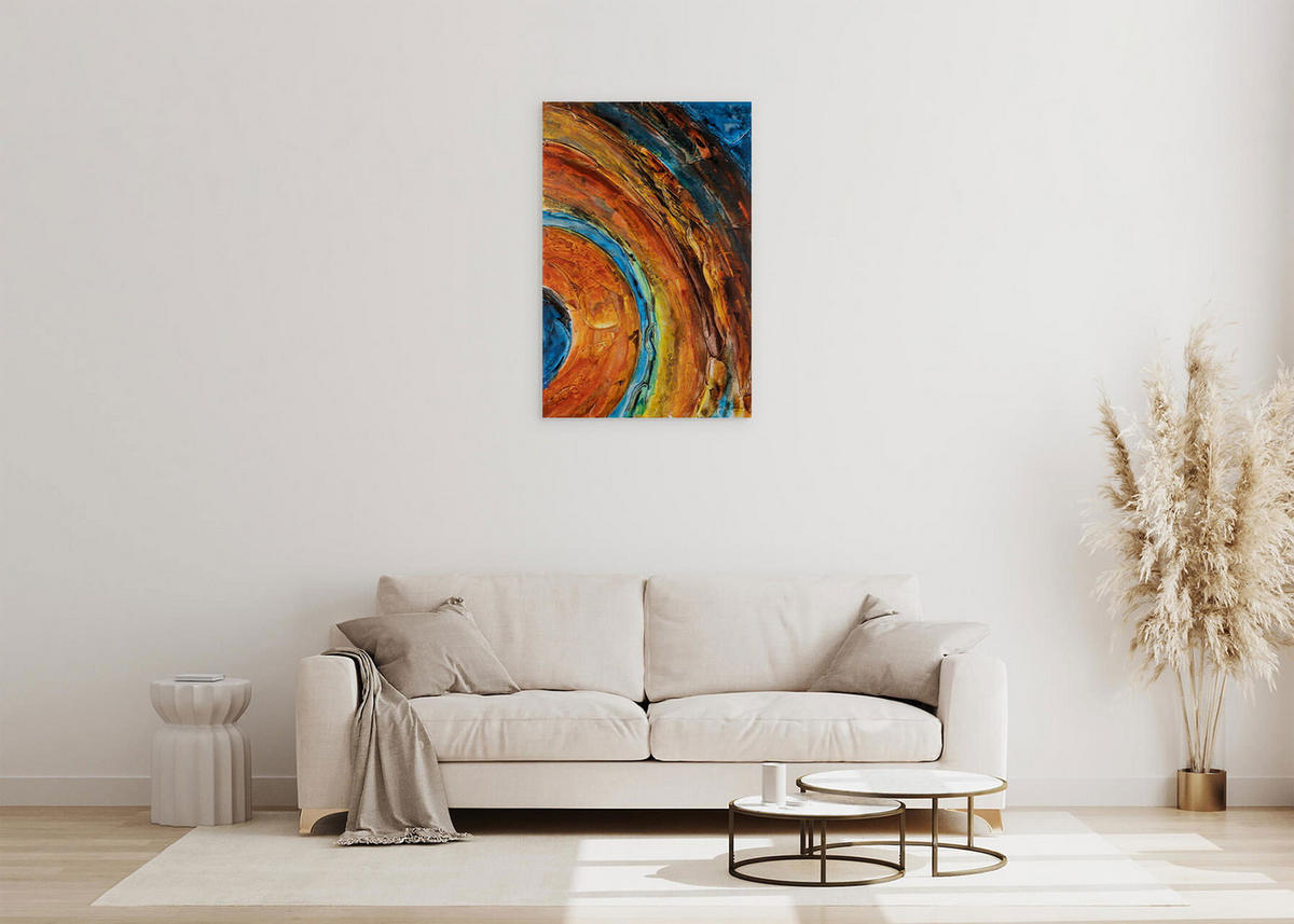 ACRYLBILD HANDGEMALT 60/90 cm - Blau/Kupferfarben, Holz/Textil (1.3/90cm) - KUNSTLOFT