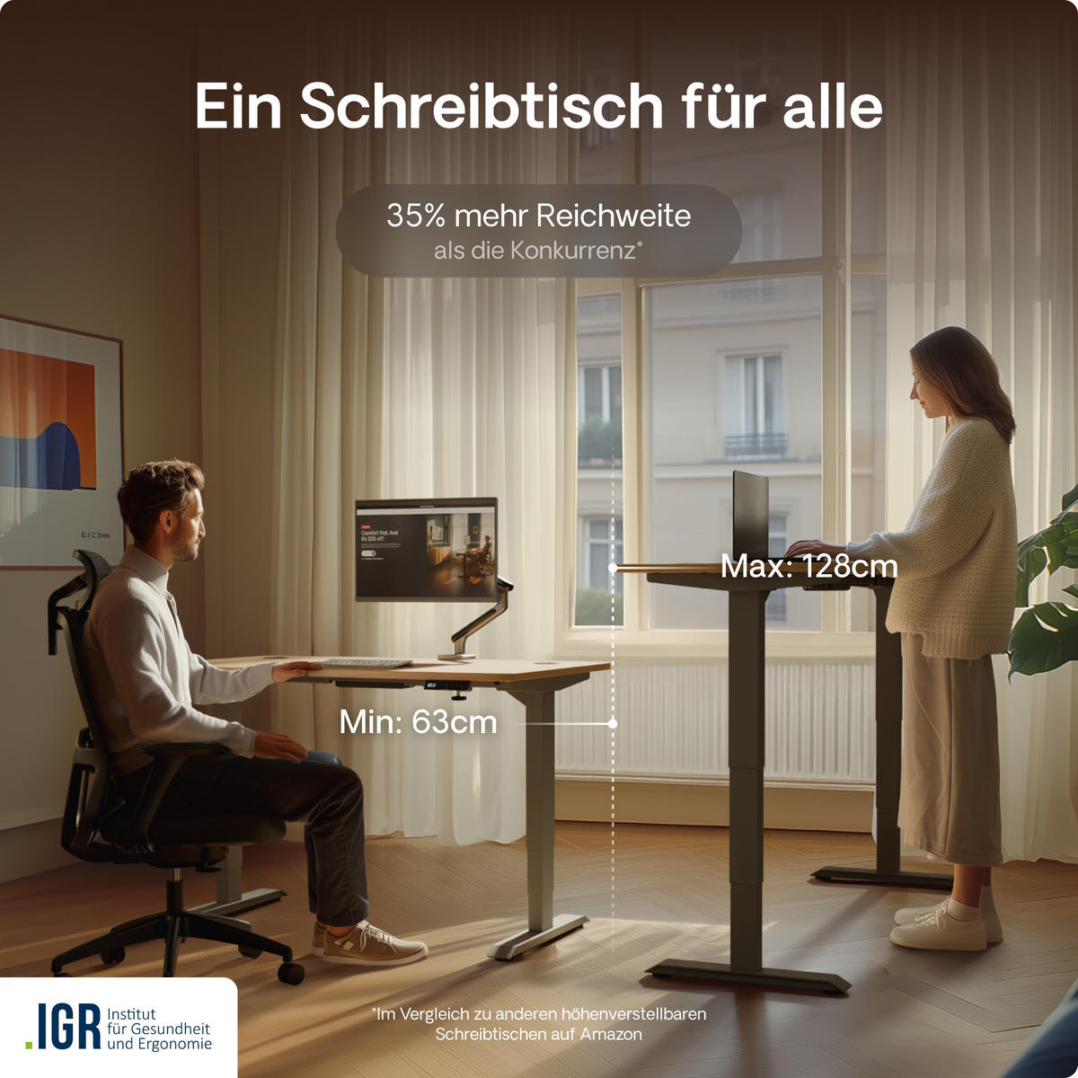SCHREIBTISCH Elektrisch Höhenverstellbarer HomePro 120x60cm Grau/Eiche mit Memory-Funktion, Anti-Kollisions Technologie - Eichefarben/Grau, Holzwerkstoff (60/120/62cm) - Desktronic