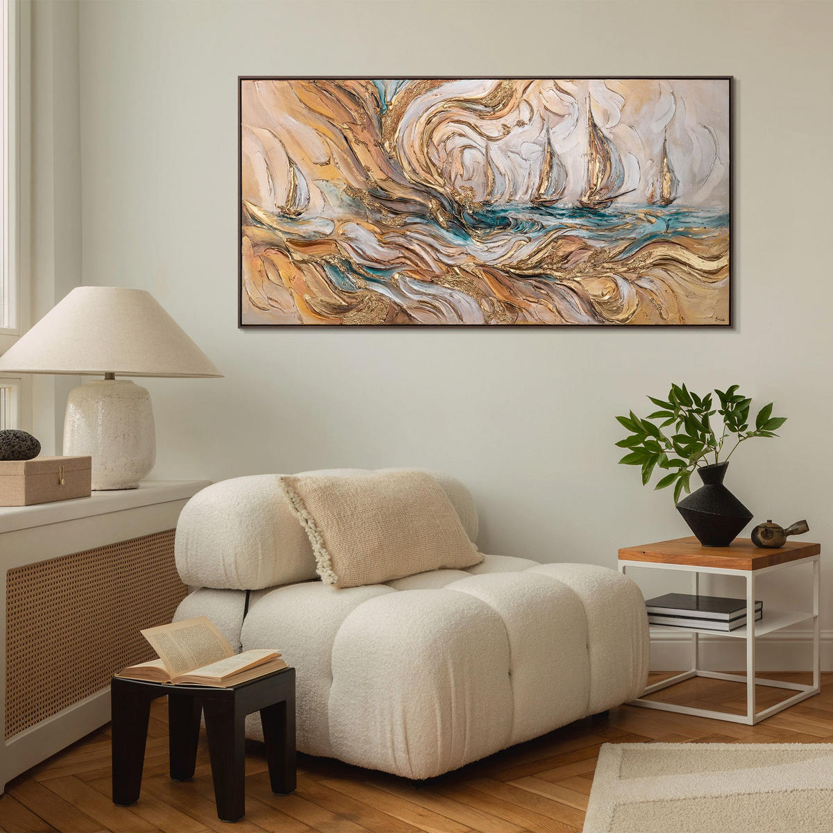 GEMÄLDE Zeitwellen Schattenfugenrahmen Grau 160x80 cm - Grau, Holz (160/80cm) - YS-art gallery