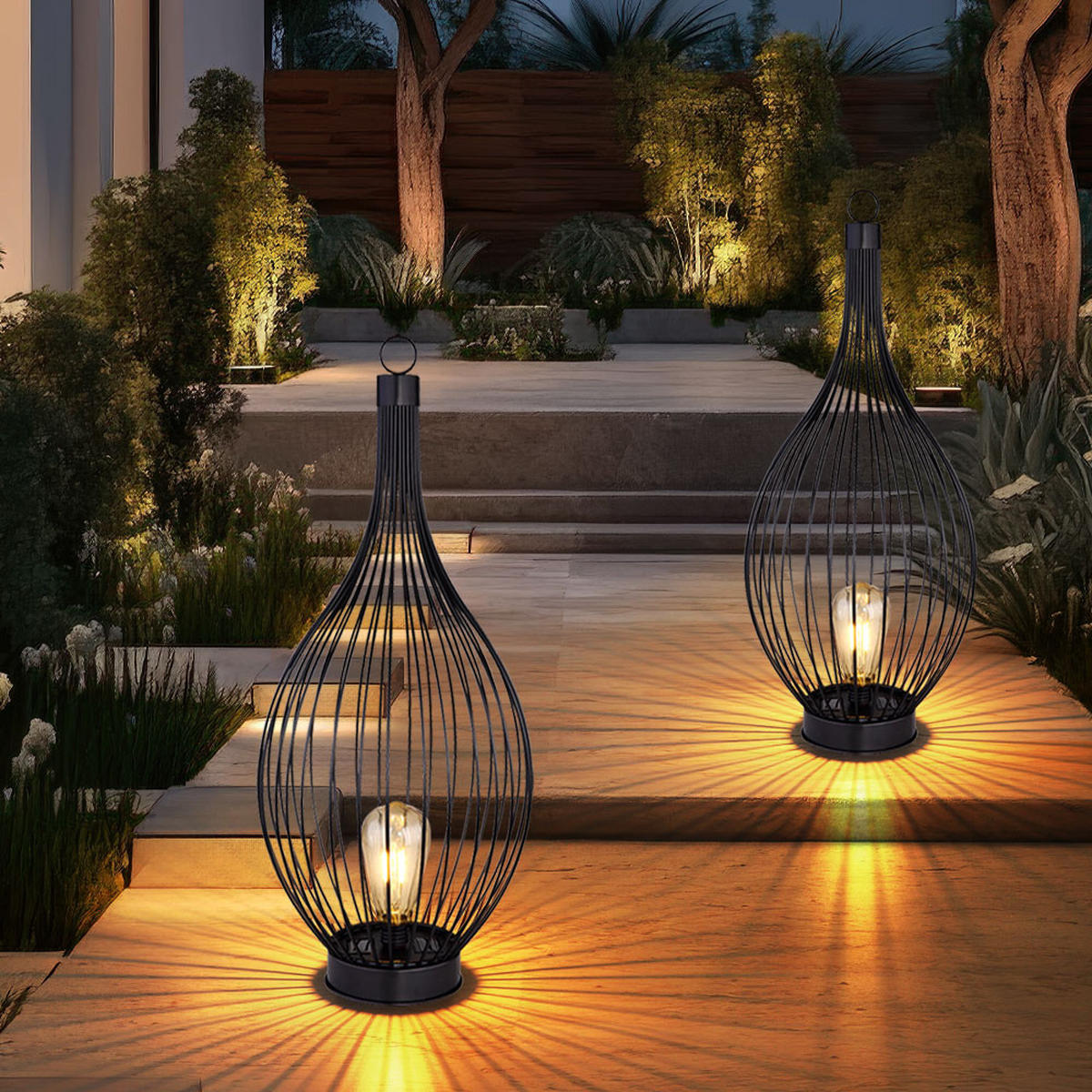 LED AUSSENLEUCHTE Metall Schwarz Amber Warmweiß - Schwarz, Metall (25/25/57cm) - Globo Lighting