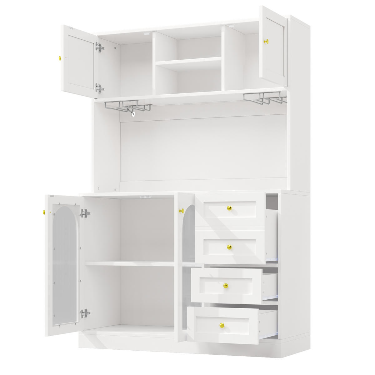 BUFFETSCHRANK 120/40/188 cm weiß aus MDF mit LED-Lichtleiste - Weiß, Holzwerkstoff (120/188/40cm) - OKWISH
