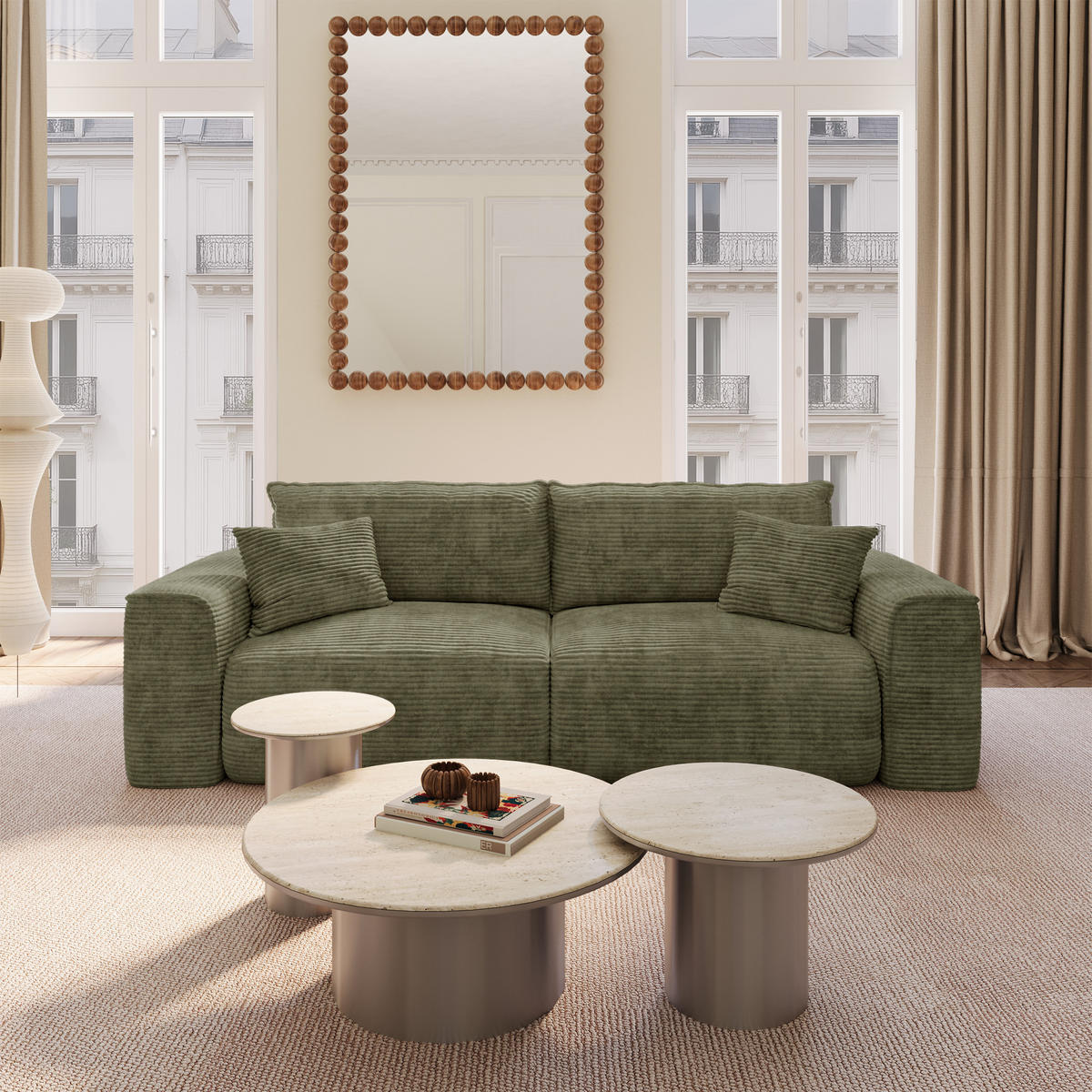 SCHLAFSOFA Express COMO Cord Olivgrün 236cm - Olivgrün/Grün, Textil (236/78/100cm) - Premium Interiors