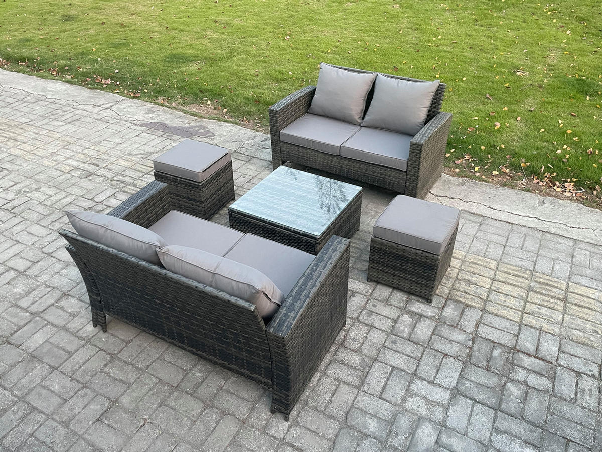 GARTENMÖBEL-SET mit Kissen Polyrattan Dunkelgrau 7-Sitzer - Dunkelgrau, Metall - Fimous