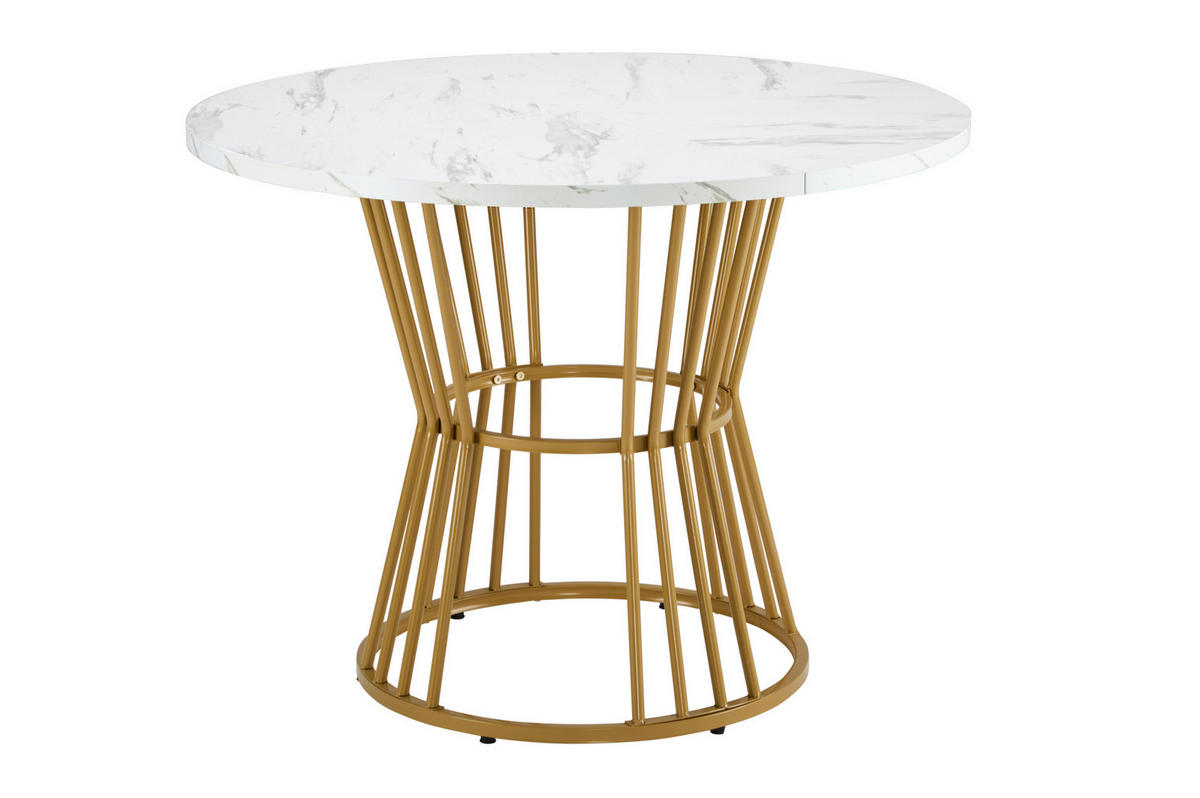 ESSTISCH 100x100x75 cm in Weiß aus MDF mit Marmoroptik auf stabilem Metallgestell - Weiß, Holzwerkstoff (90/75.5/18.5cm) - Modfu