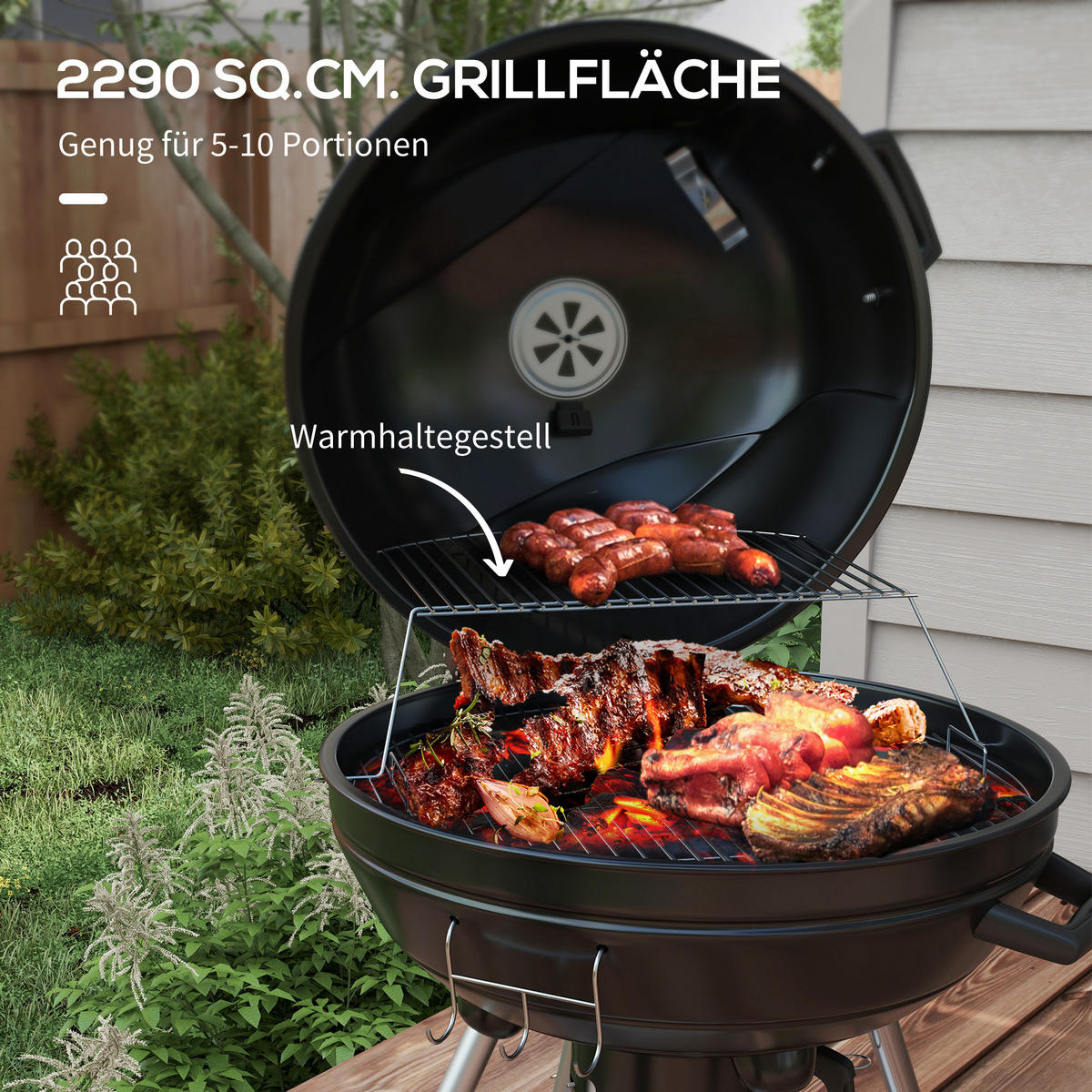 KUGELGRILL - Schwarz, Metall (55/89/65cm) - Outsunny