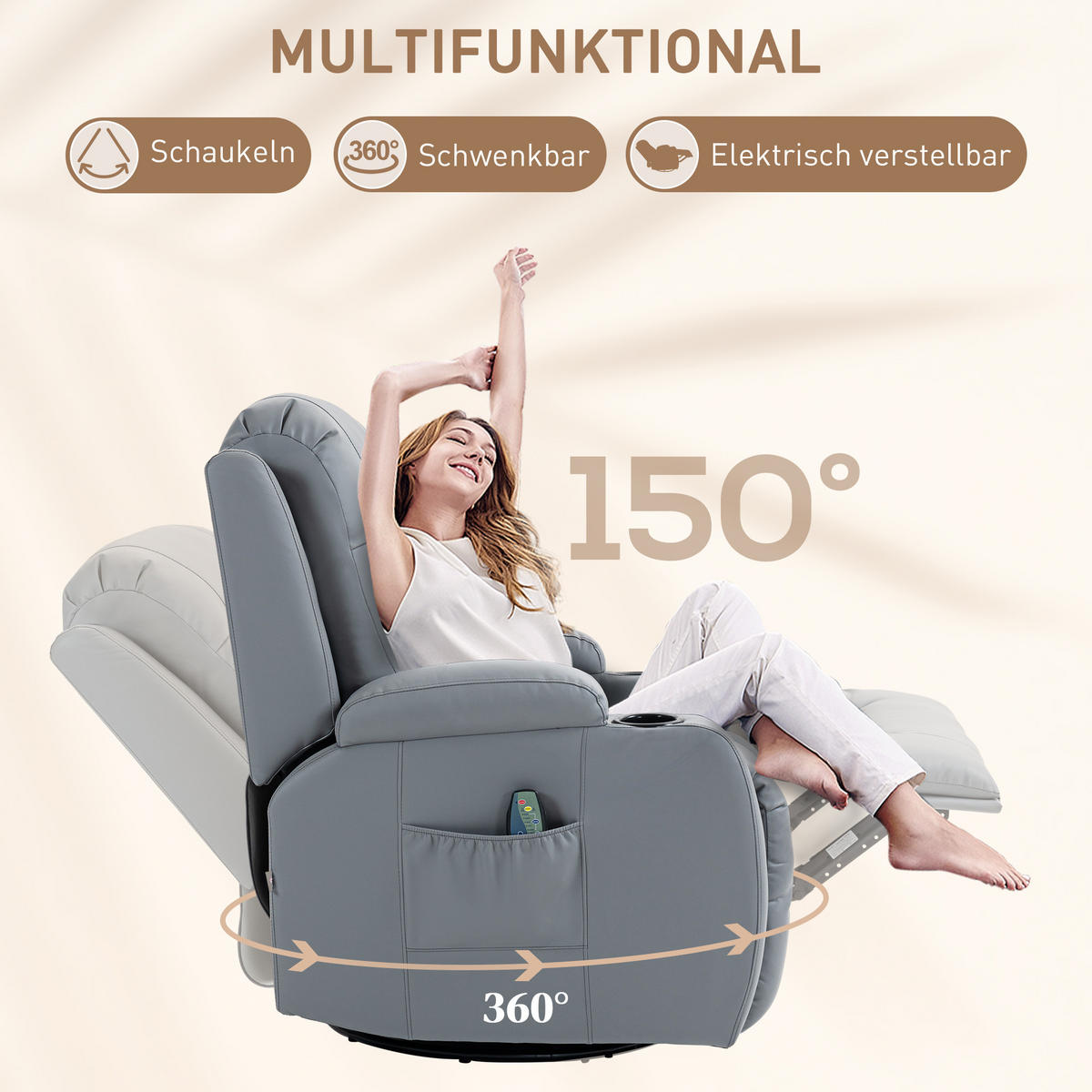MASSAGESESSEL Kunstleder Hellgrau - Hellgrau, Leder (94/104/85cm) - HOMCOM