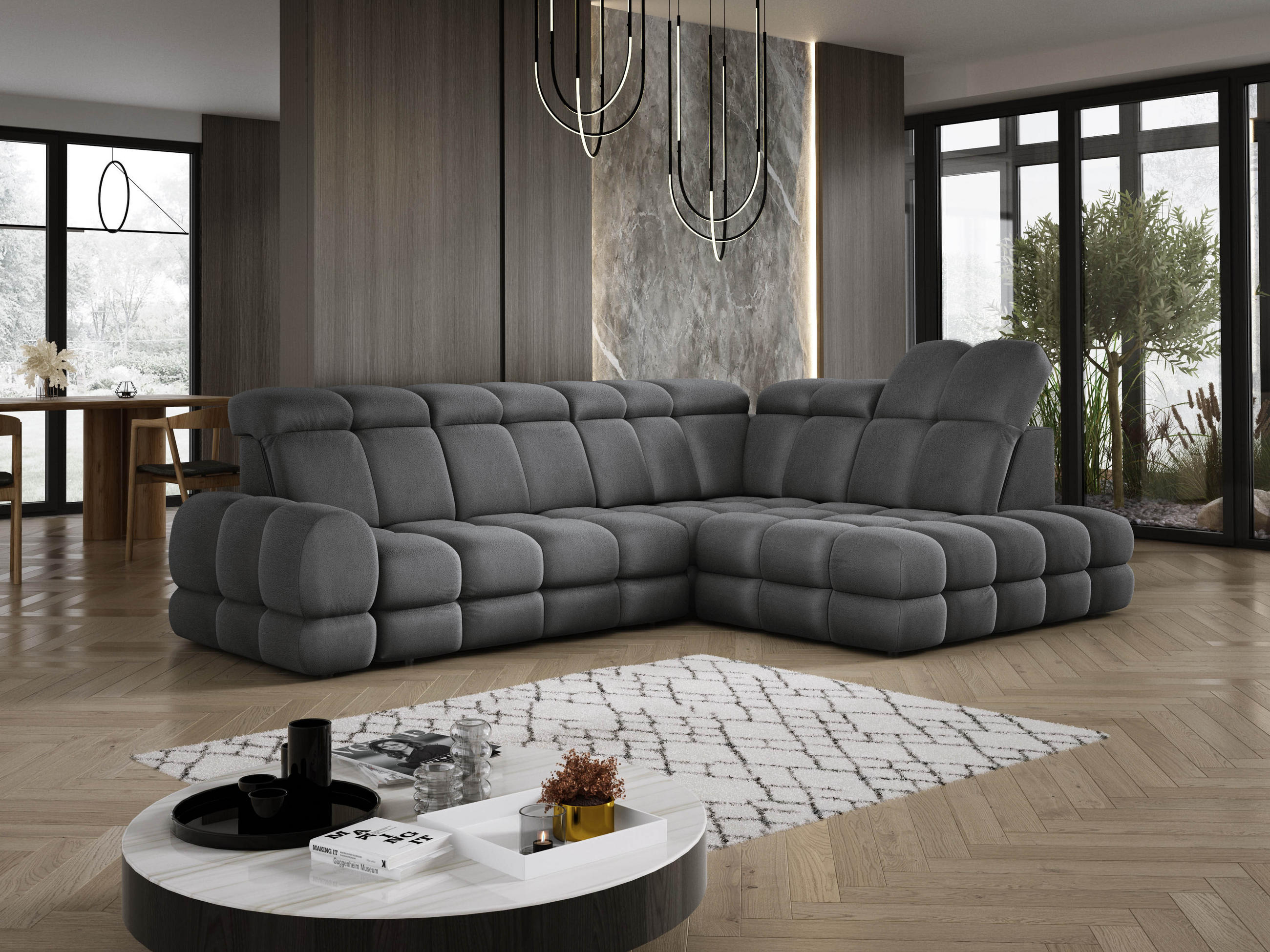ECKSOFA TOLLO Solar-stoff L-form 302x217x105 cm grau - Dunkelgrau, Holz/Textil (217/302cm) - DomoHome
