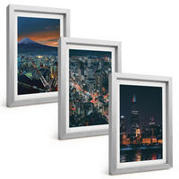 BILDER SET 3er Set - 20x30 cm Silberner Rahmen - Bergpanorama der Stadt bei Nacht - Silberfarben, Kunststoff (20/30cm) - TULUP