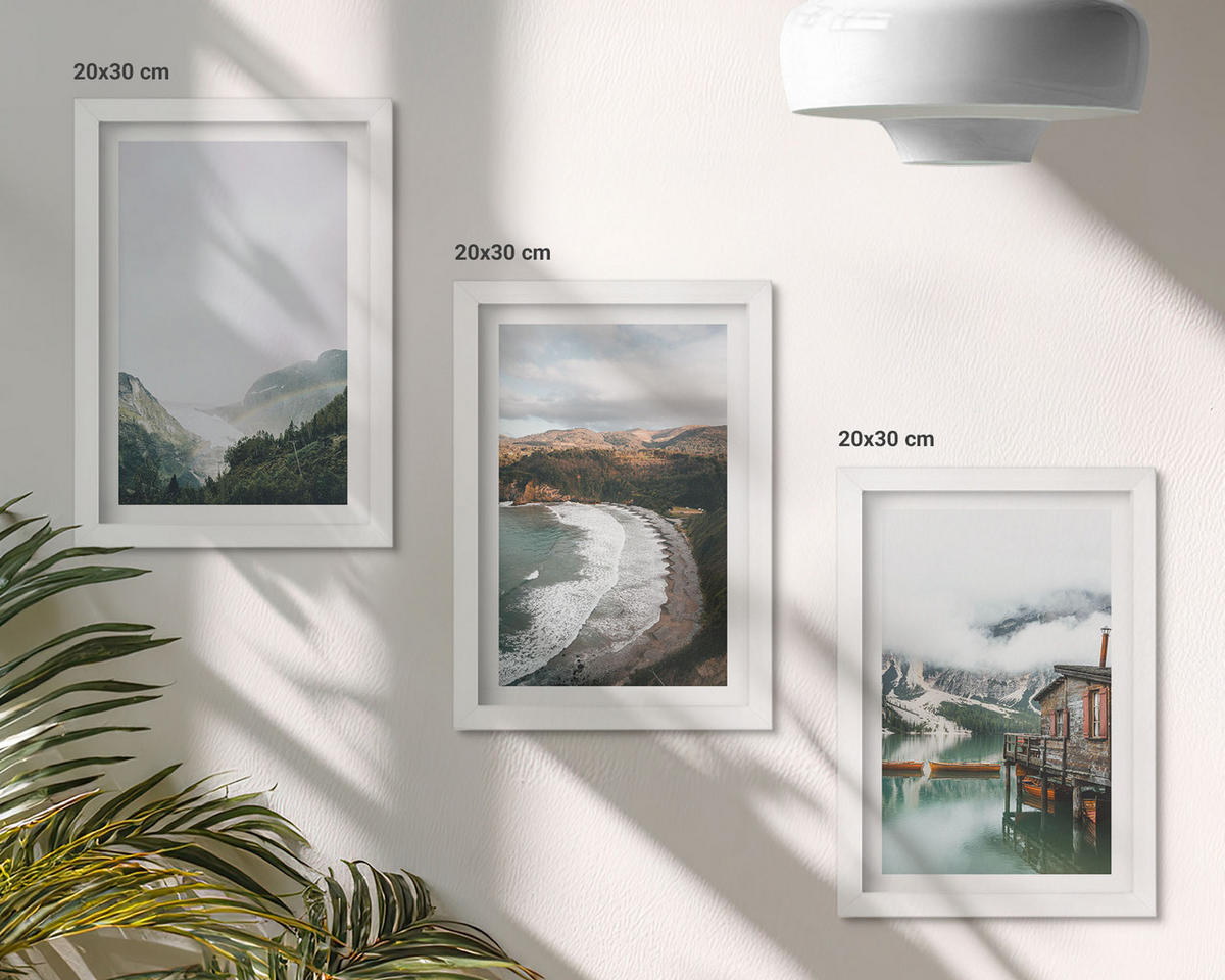 WANDBILDER 3er-Set - 20x30 cm Weißer Rahmen - Berge, Strand, Wolken, Wasser - Weiß, Kunststoff (20/30cm) - ArtPrintCave