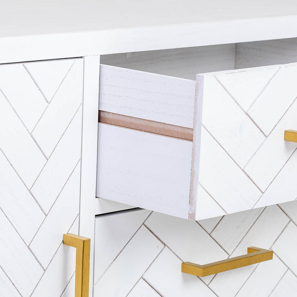 SIDEBOARD mit 3 schubladen und 2 türen aus holz und metall 120x40x81 cm - Weiß, Holz (120/81/40cm) - Wanderlust
