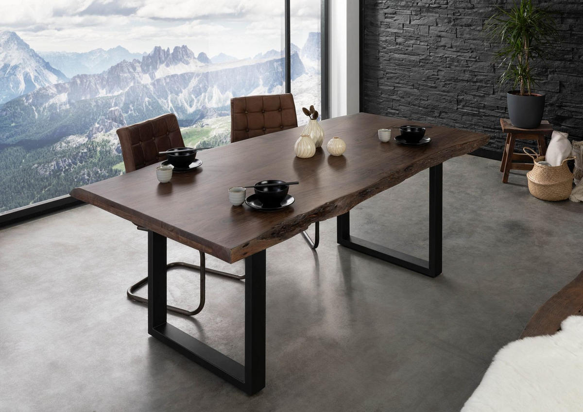 BAUMTISCH Akazie 200x100x77 grau lackiert / U-Beine anthrazit matt FREEFORM 5 - Anthrazit/Grau, Holz (200/100/77cm) - Massivmoebel24