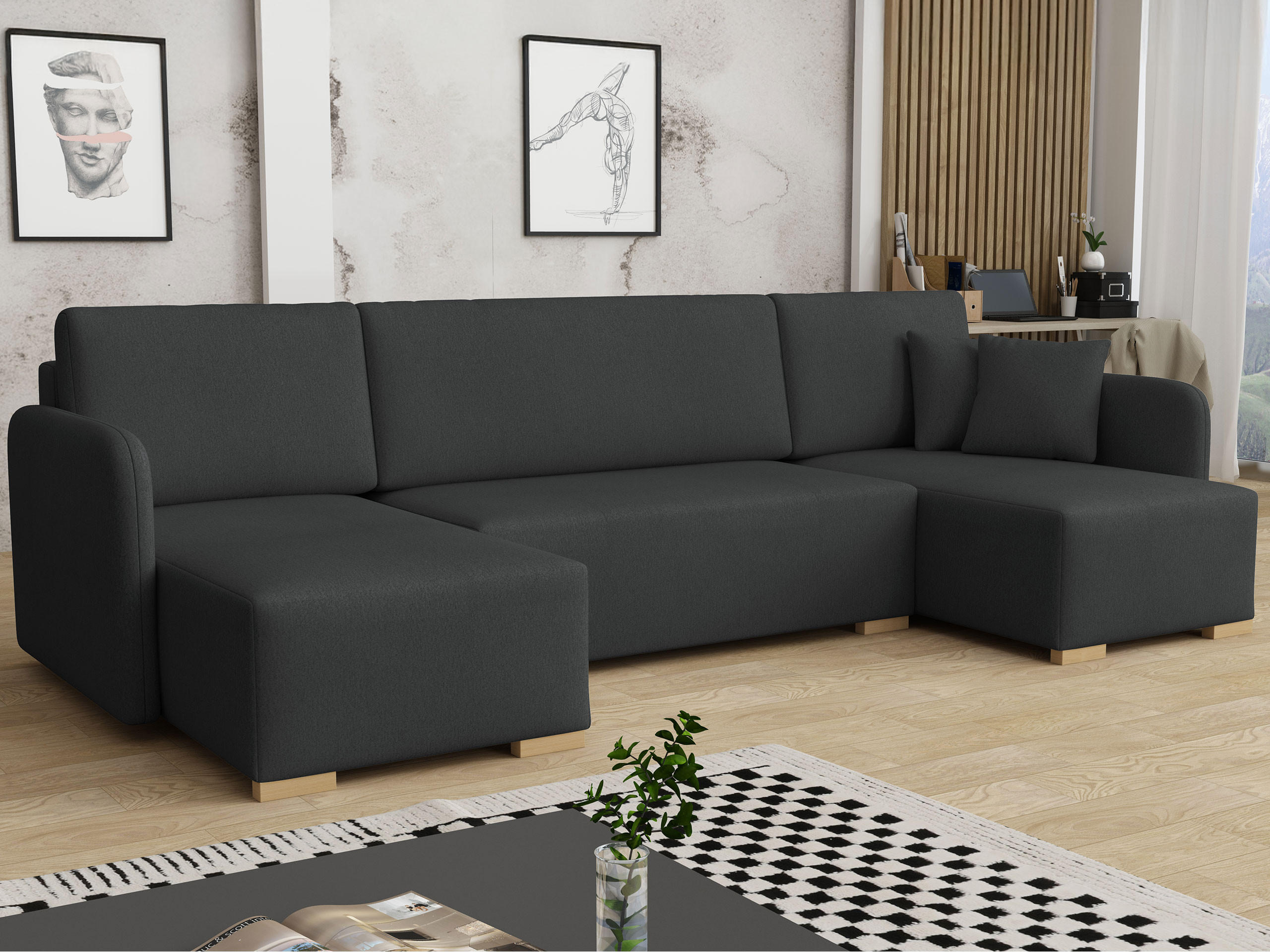 WOHNLANDSCHAFT Como U - Anthrazit/Naturfarben, Holz/Textil (292/85/140cm) - MIRJAN24