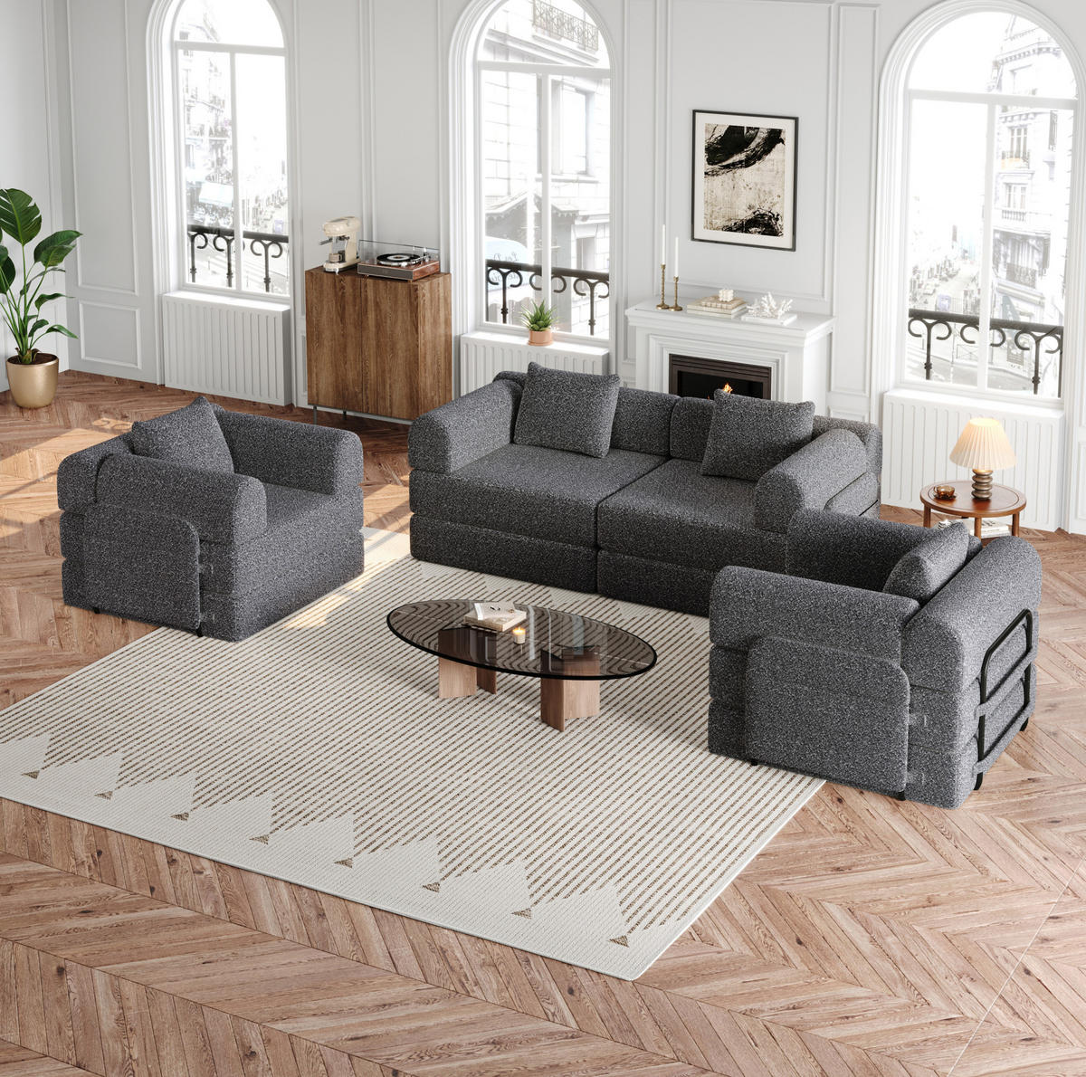 SCHLAFSOFA 2-in-1 Chenille Grey - Grau, Kunststoff (91.4/69.8/367.6cm) - Meubliv
