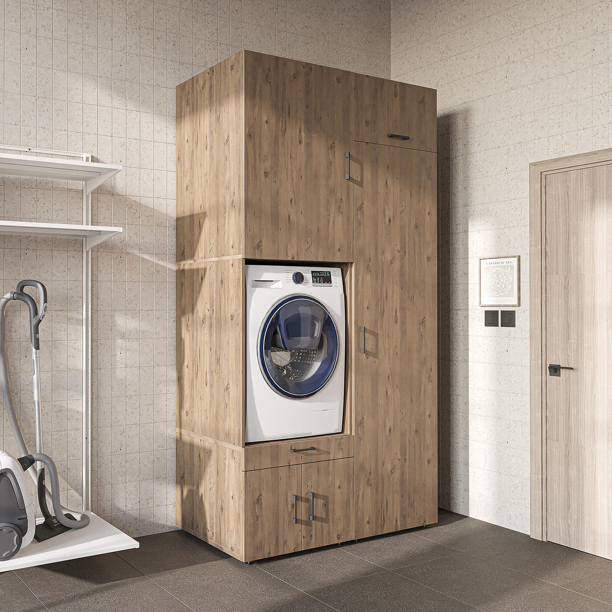 WASCHMASCHINENSCHRANK Serie 3 127cm Breit, 240cm Hoch - Eichefarben, Holzwerkstoff (127/240/67cm)
