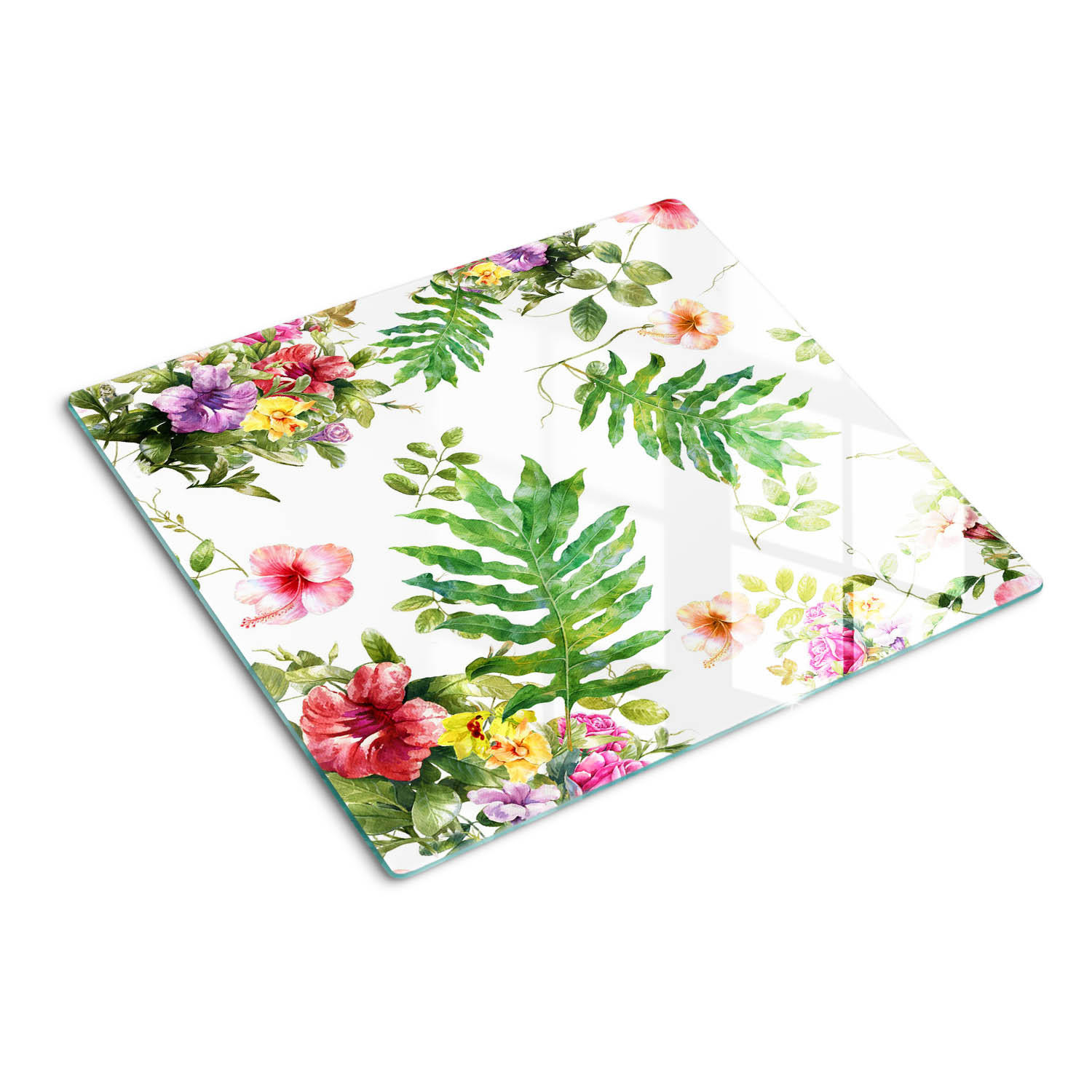 GLASPLATTE 60x52 cm Blumenmuster - Grün, Glas (60/0.4/52cm) - TULUP