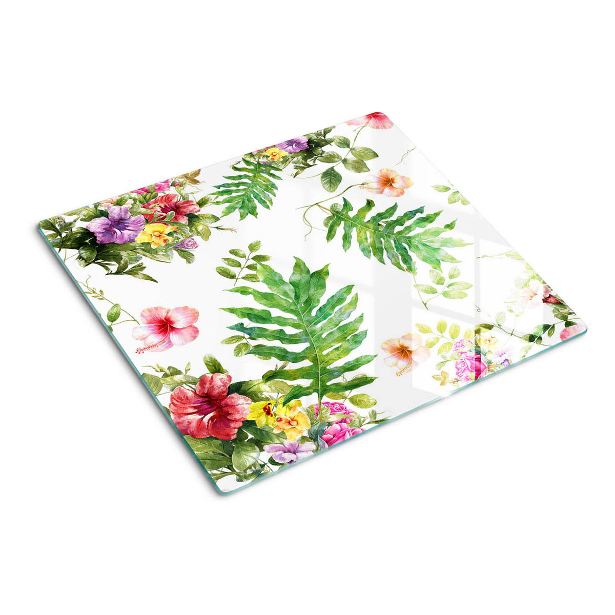 GLASPLATTE 60x52 cm Blumenmuster - Grün, Glas (60/0.4/52cm) - TULUP
