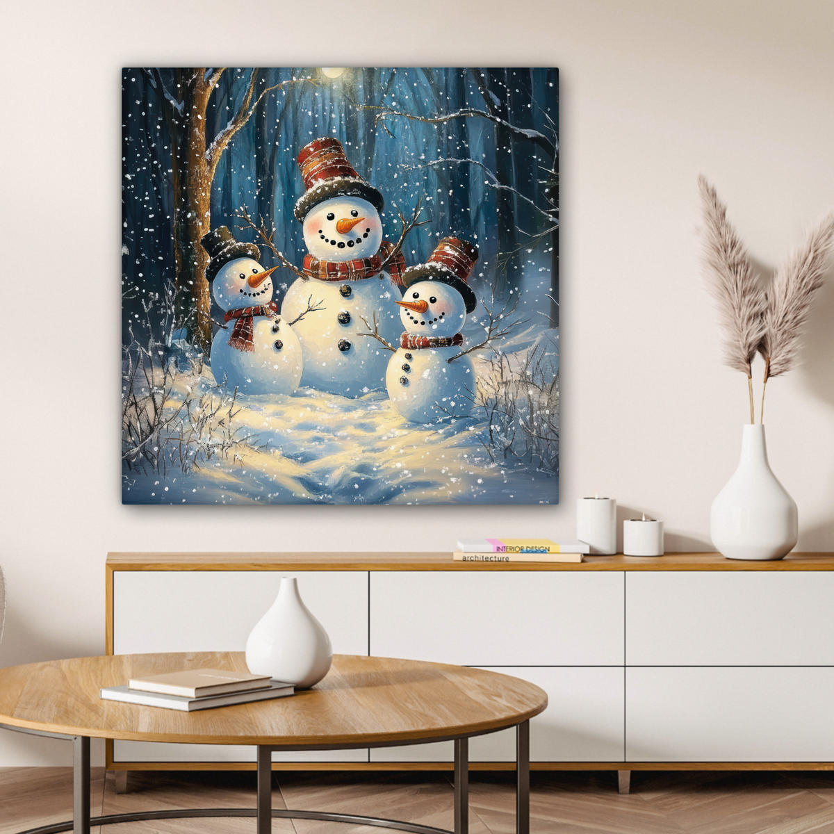 LEINWANDBILD Schneemann - Schnee - Winter - Wald 90x90 cm - Hellblau, Textil (90/90cm) - MuchoWow