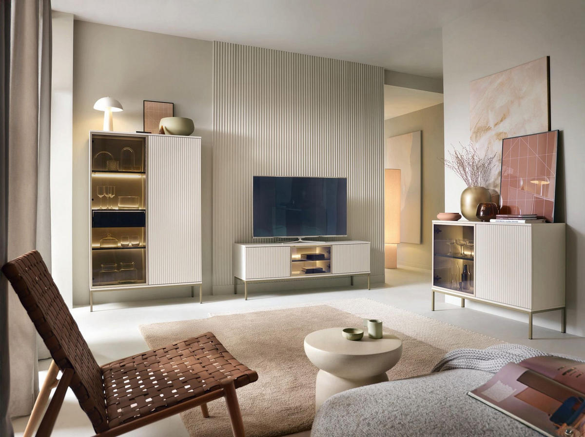 TV-SCHRANK Tosena Greige 154/56/39 cm - Kaschmir/Goldfarben, Holzwerkstoff (153.4/39/56.2cm) - Selsey