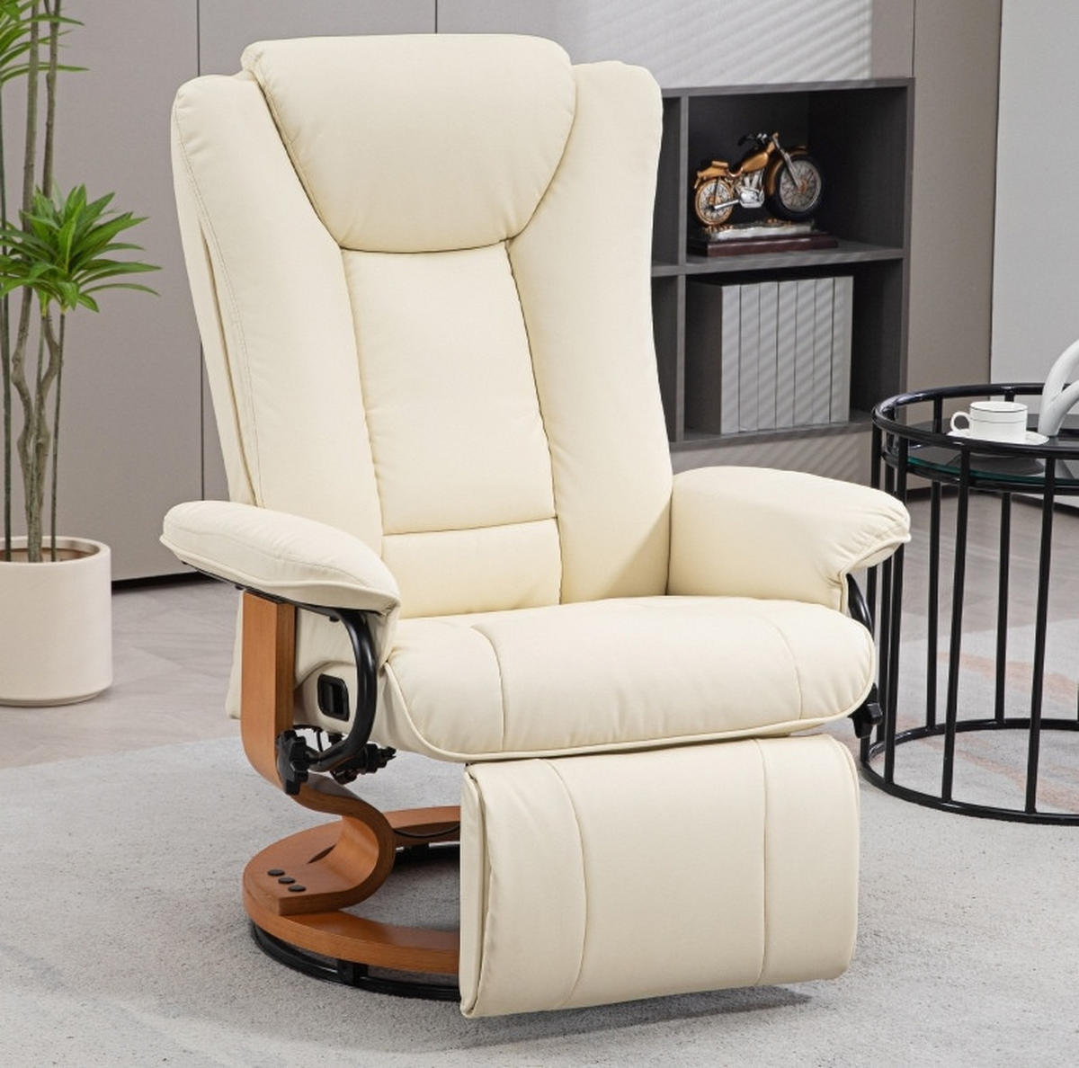 DREHBARER Relaxsessel in Cremeweiß 88x78x103 cm mit Liegefunktion und Fußstütze - Creme, Kunststoff (78/103/88cm) - IVMEU