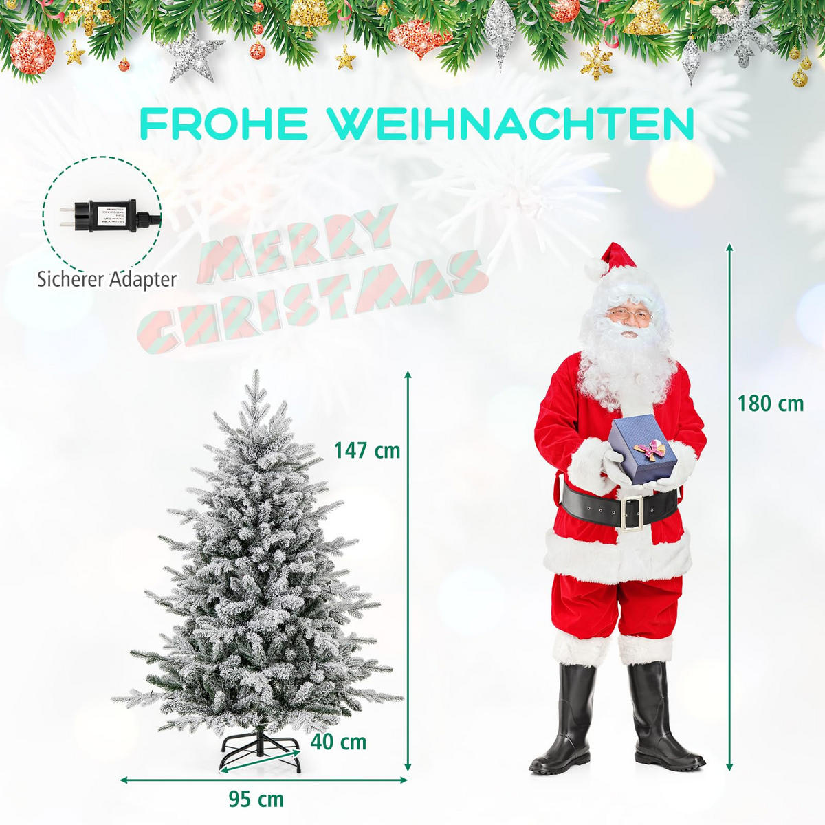 WEIHNACHTSBAUM mit 60 mehrfarbigen LED-Lichtern 146 cm grün - Grün, Metall (135cm) - COSTWAY