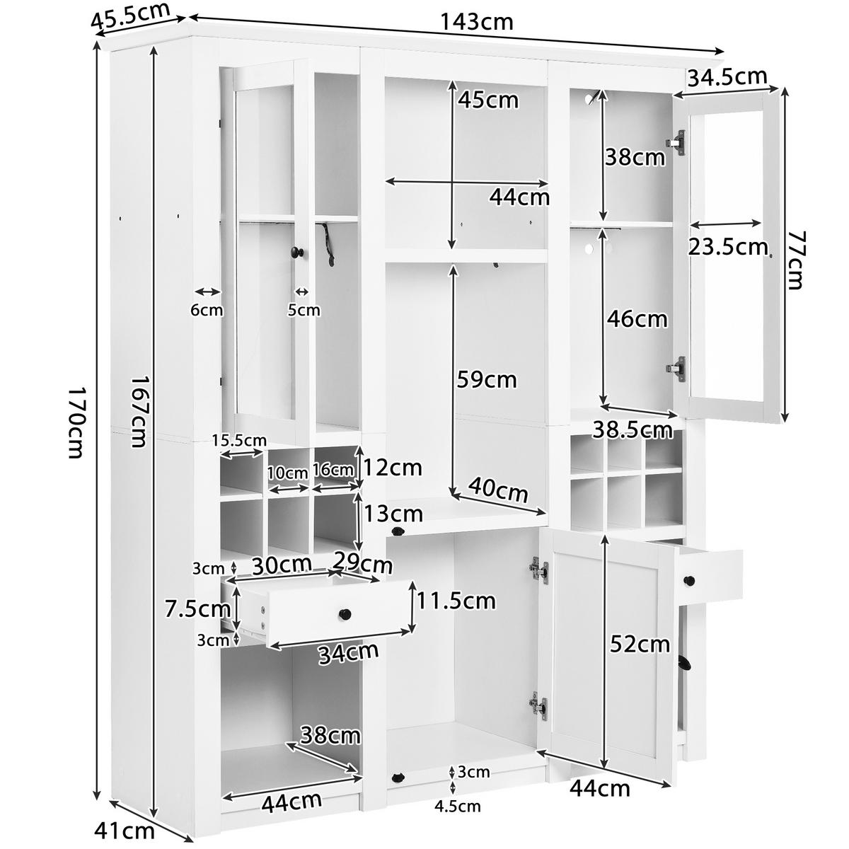 VITRINE LED 3 Böden Standvitrine Stauraum Weiß - Weiß, Holzwerkstoff (143/170/45.5cm) - FLIEKS