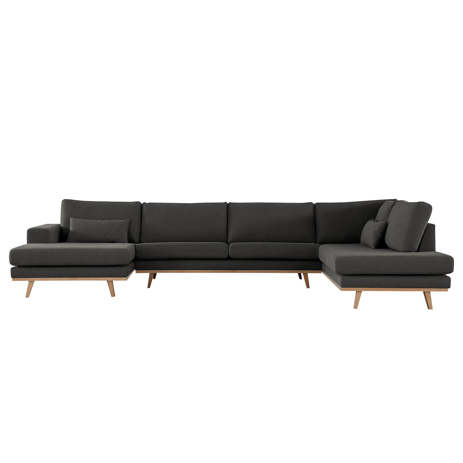 WOHNLANDSCHAFT mit Longchair - Anthrazit/Buchefarben, Textil (371/81/219cm) - home24