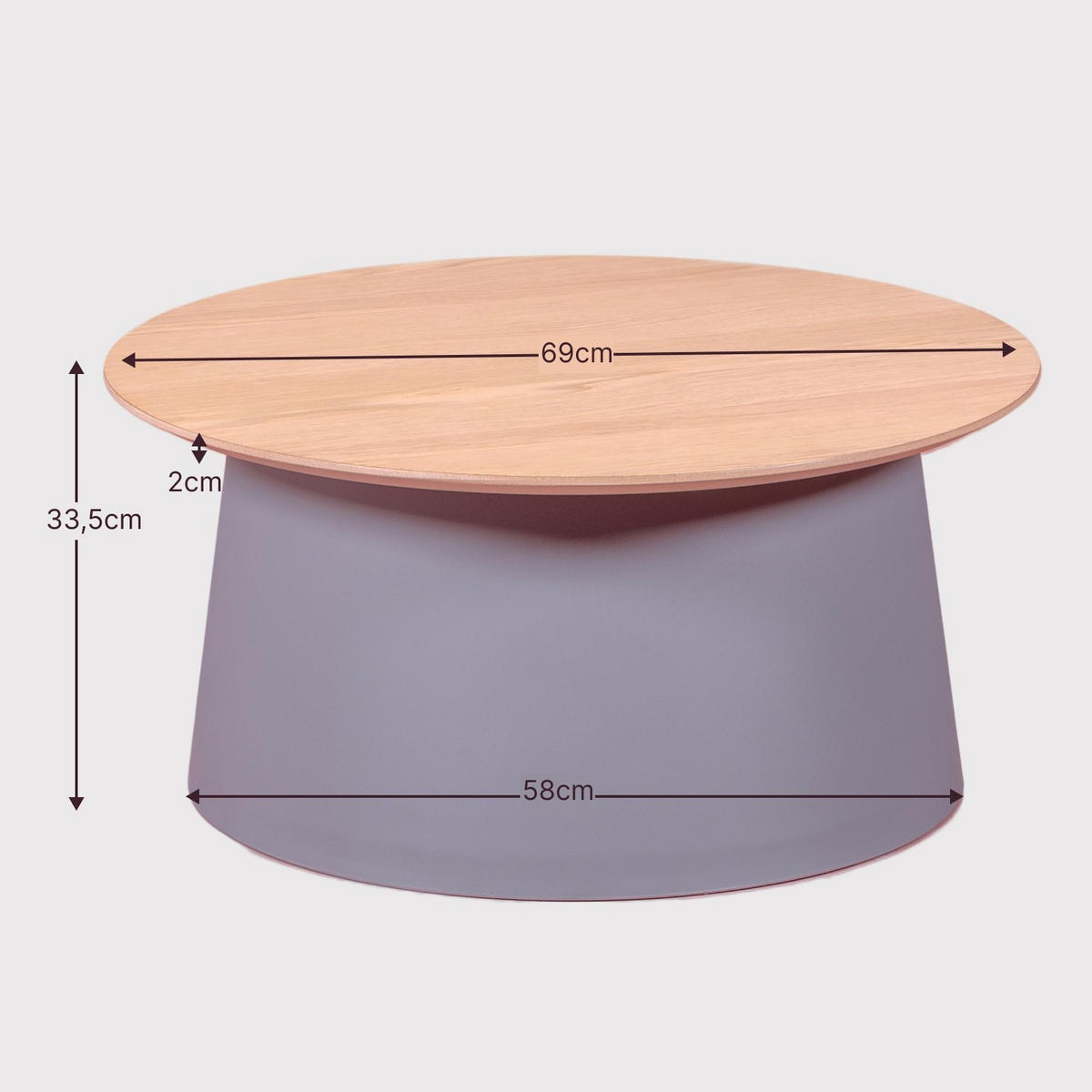 COUCHTISCH Rund Grau 69/69/34 cm - Grau, Holz (69/69/34cm) - Nest Dream